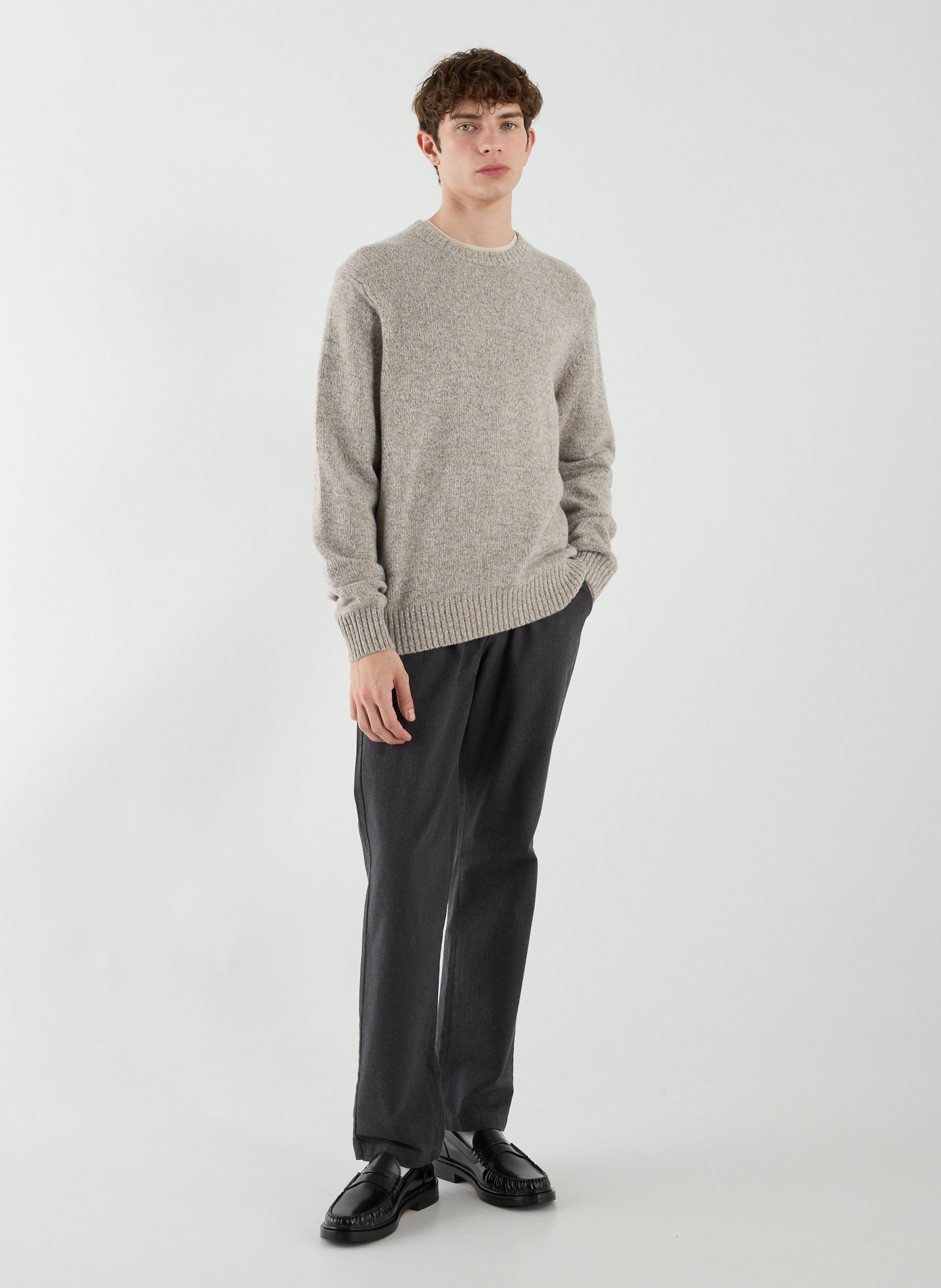 Pull côtelé à col rond en laine mérinos DOCKERS Beige