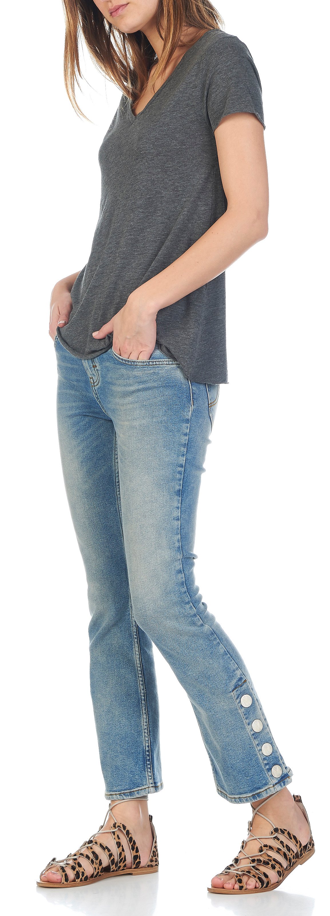 Tee-shirt col v en coton mélangé jacksonville AMERICAN VINTAGE Gris