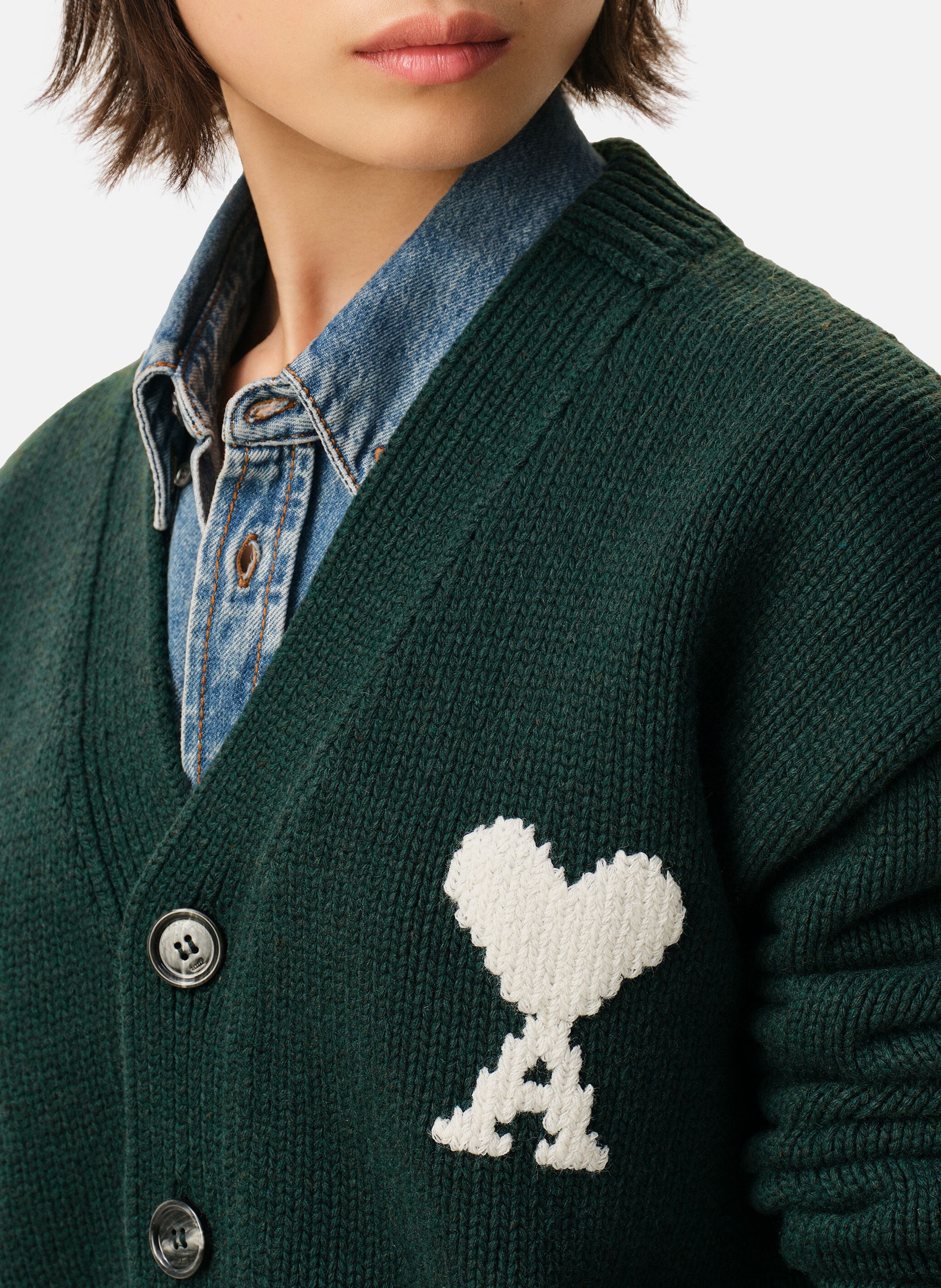Cardigan ami de coeur unisexe en laine AMI PARIS Vert