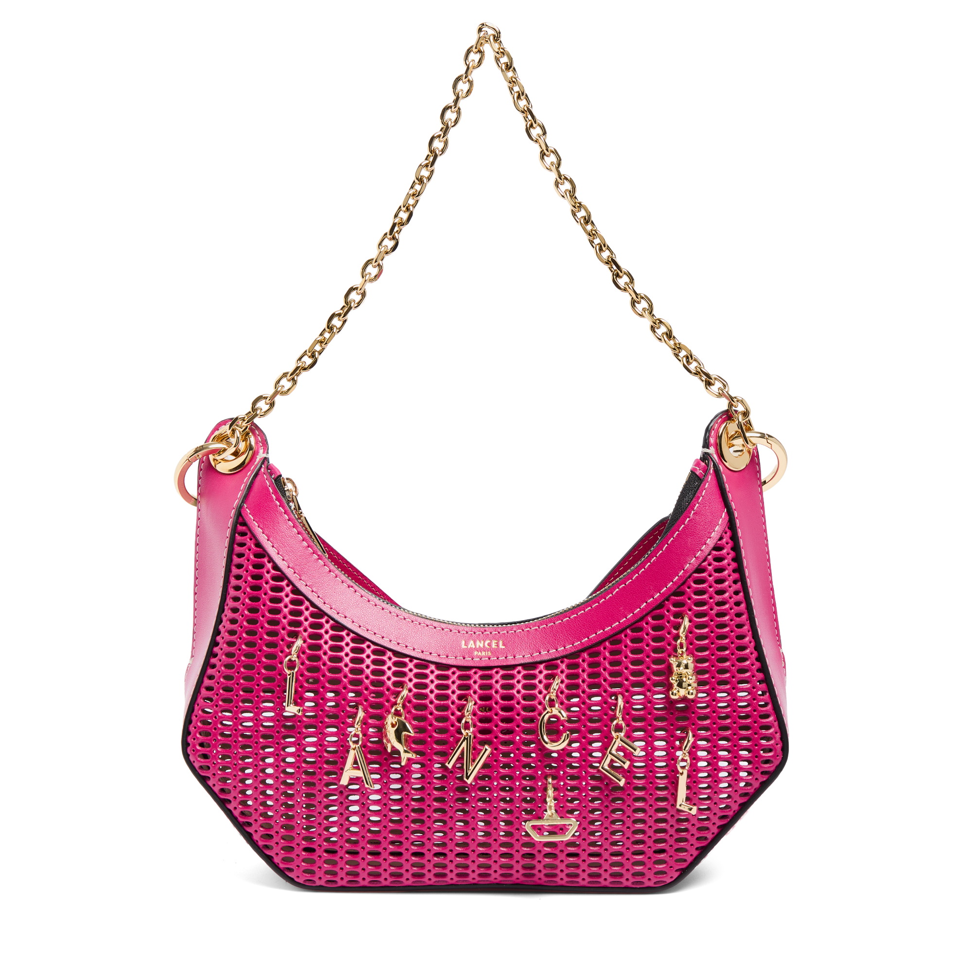 Sac zippé m double porté avec charms croisette de lancel en cuir LANCEL Rose