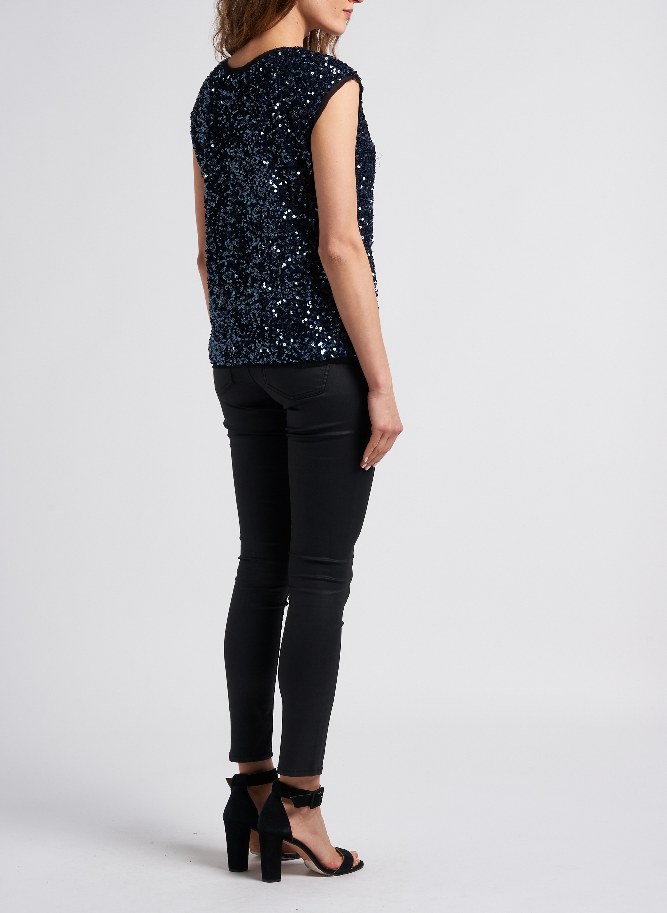 Jean enduit skinny taille haute en coton mélangé nina IKKS Noir