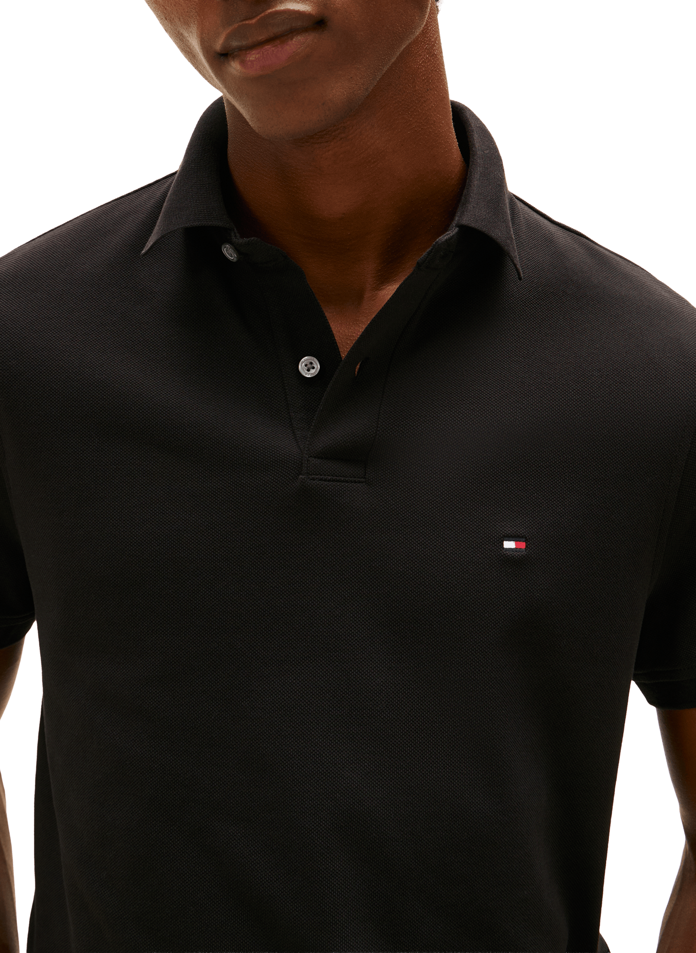 Straight-fit cotton piqué shirt TOMMY HILFIGER Black