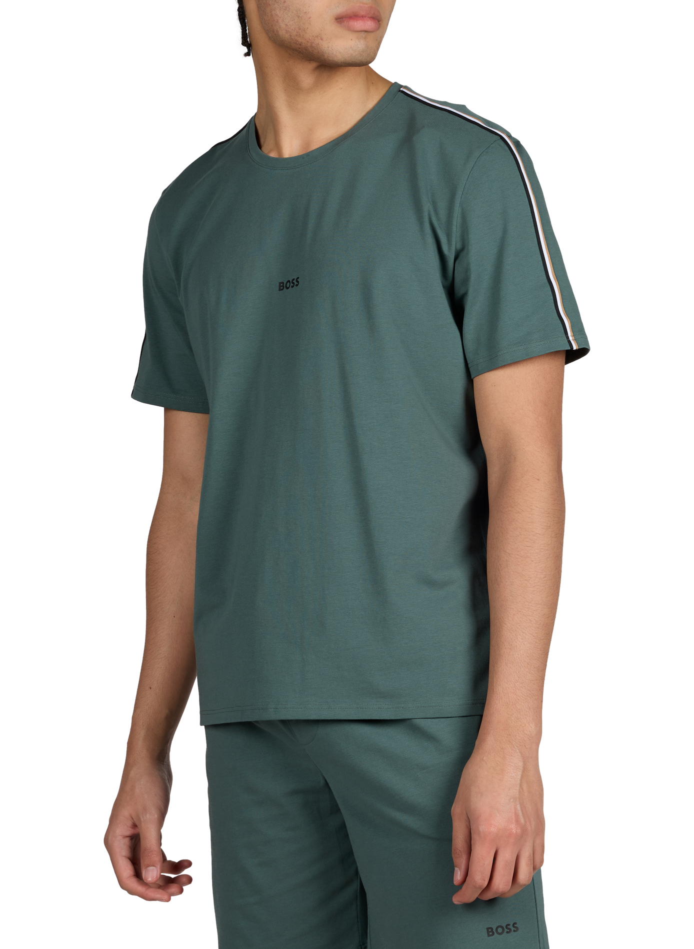 T-shirt droit à col rond en coton mélangé BOSS Vert