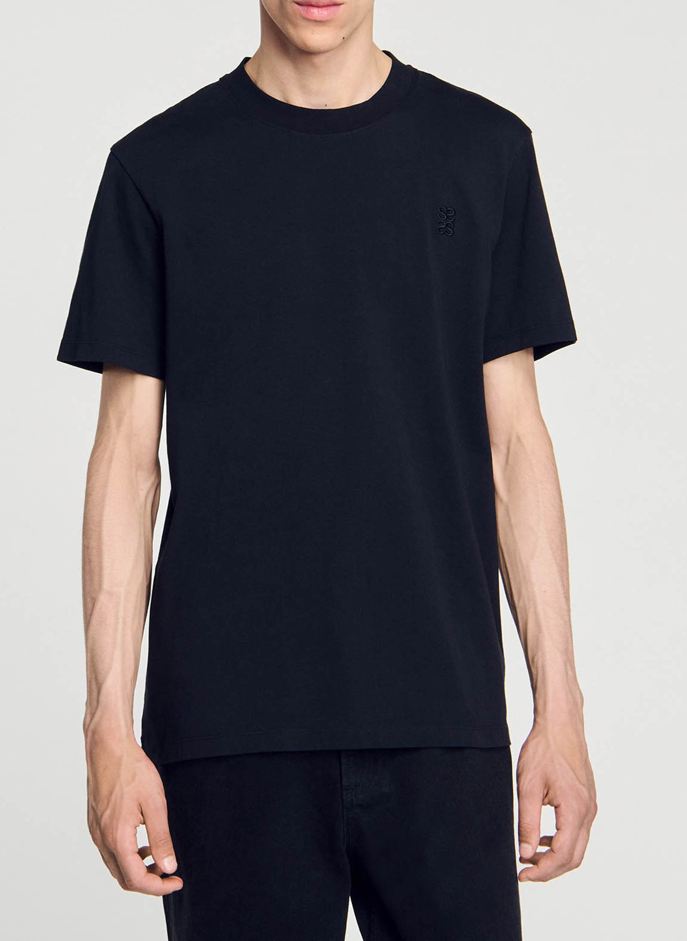 Tee-shirt col rond en coton SANDRO Noir