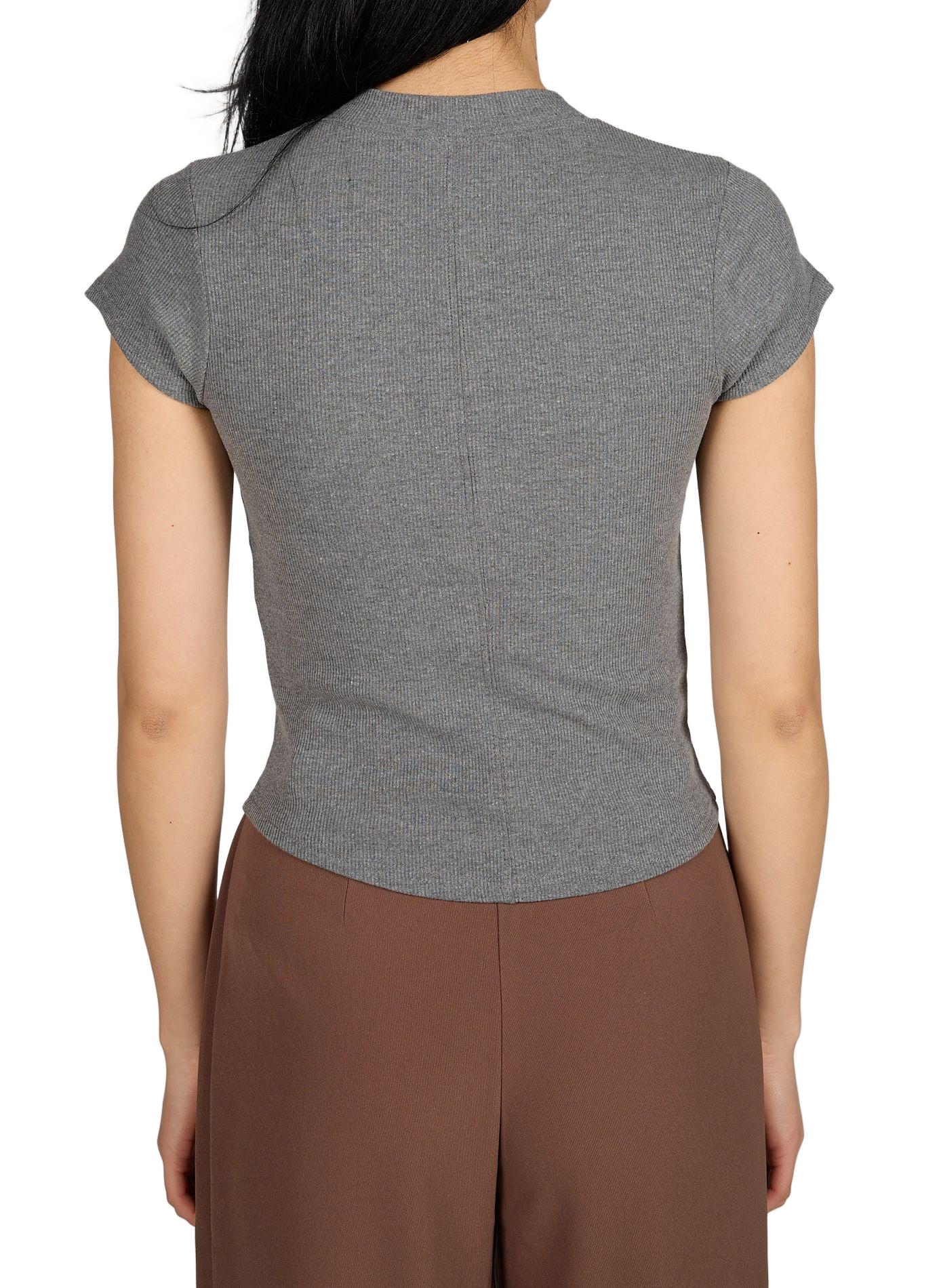 Cotton-blend round-neck T-shirt TOPSHOP Grey