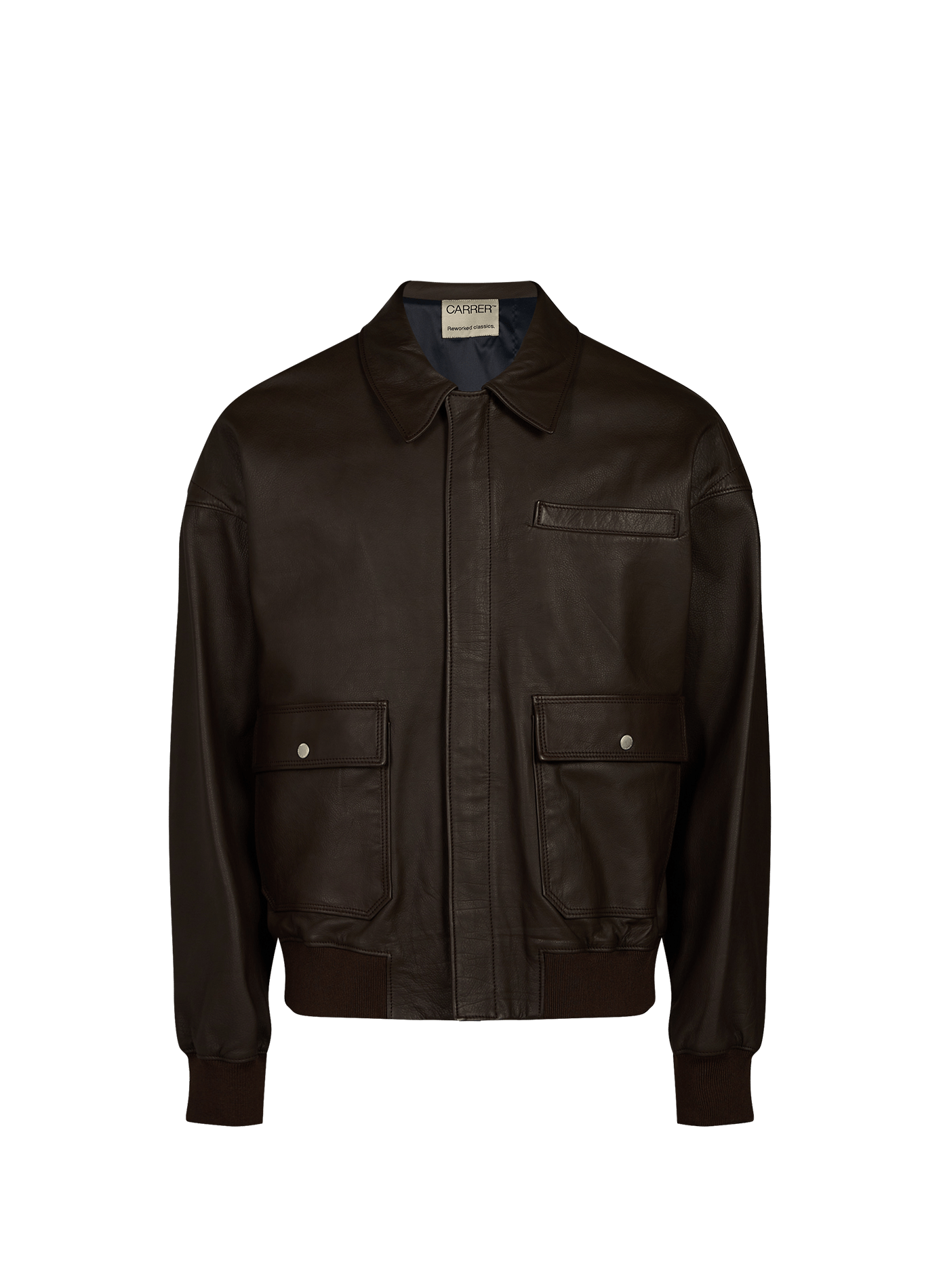Bomber with chest pocket in leather CARRER Brown
