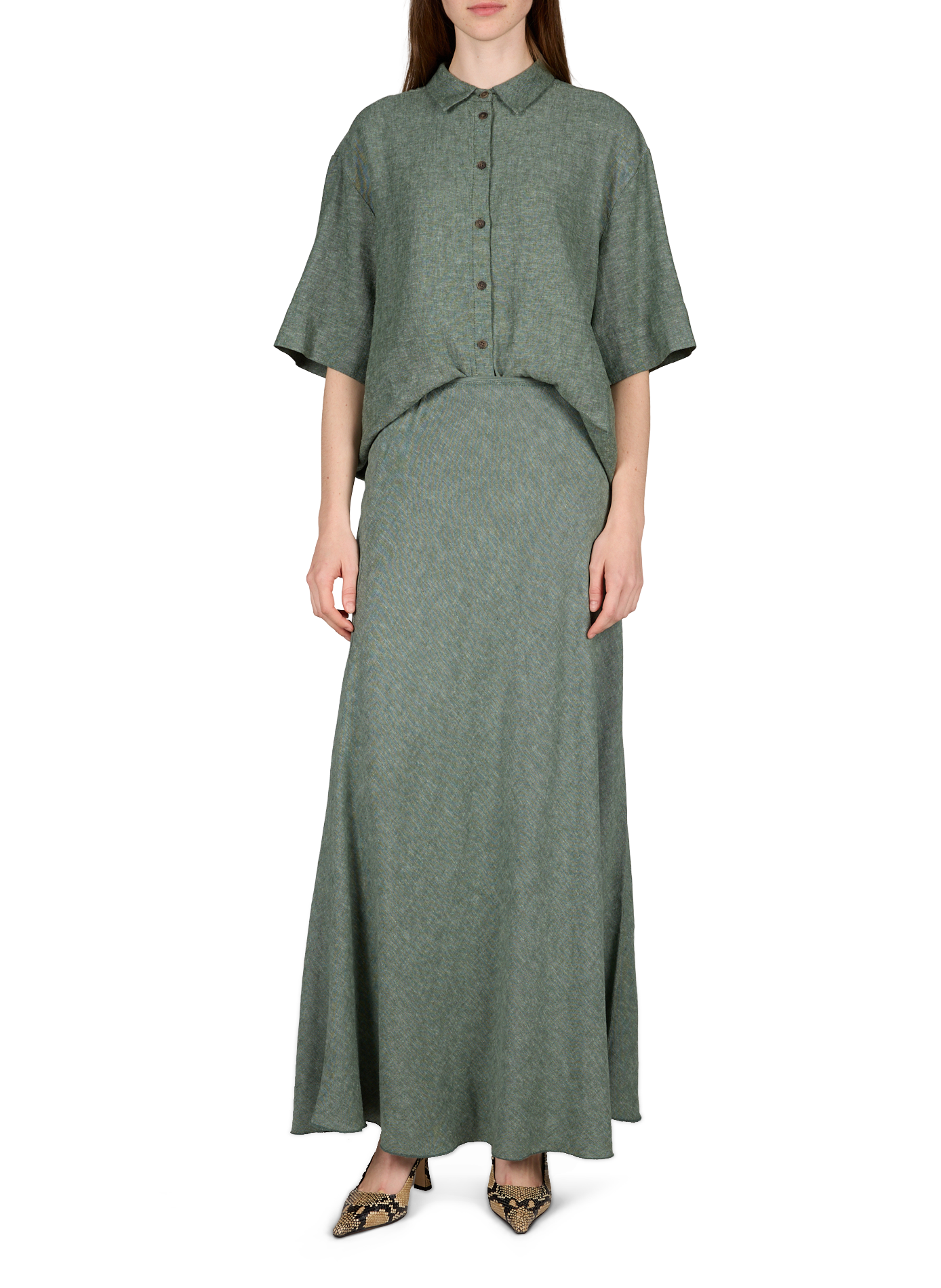 Long skirt Viana Ginia in mixed linen MSCH Green