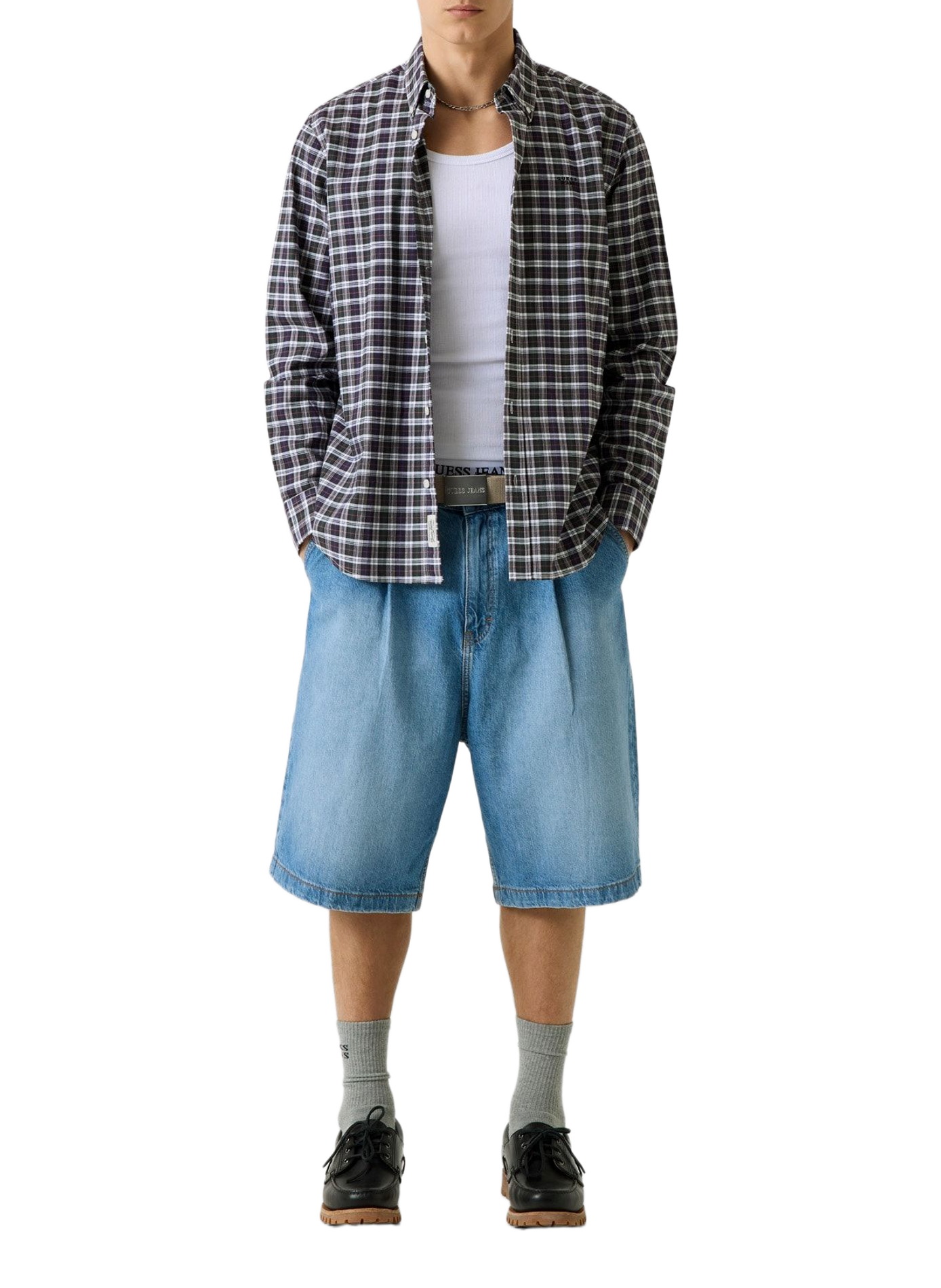 Checked shirt with embroidered logo in cotton GUESS Green