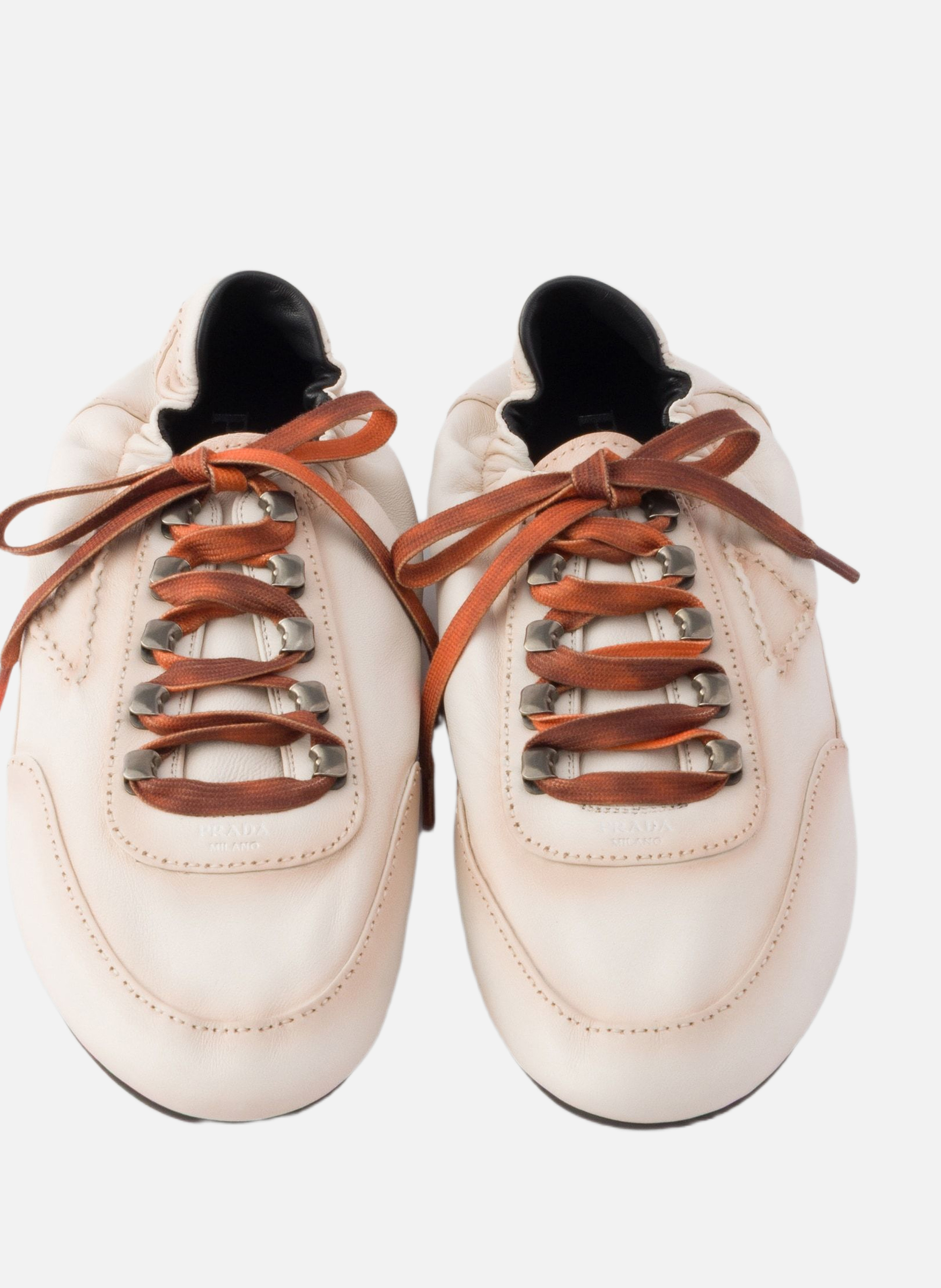 Baskets collapse en cuir nappa vieilli avec croche PRADA Beige