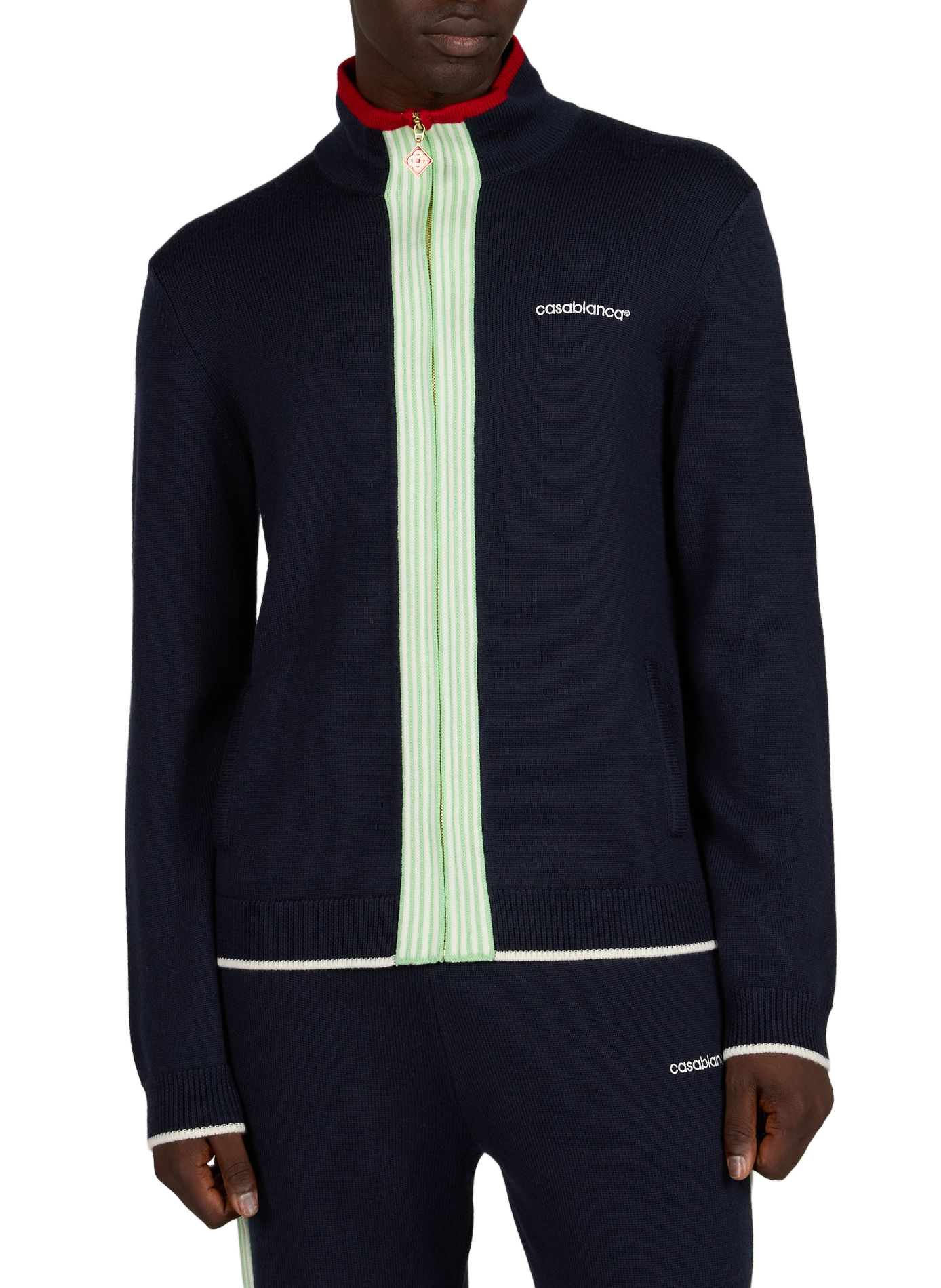 Zip-up high-neck merino wool vest CASABLANCA PARIS Blue