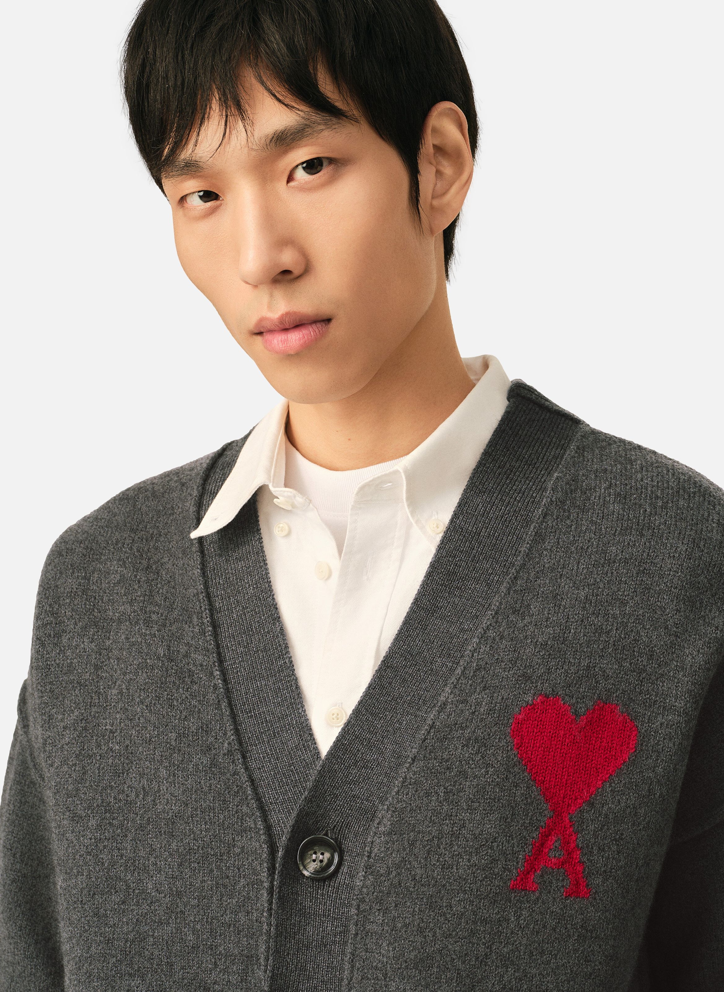 Cardigan unisexe en laine ami de coeur AMI PARIS Gris