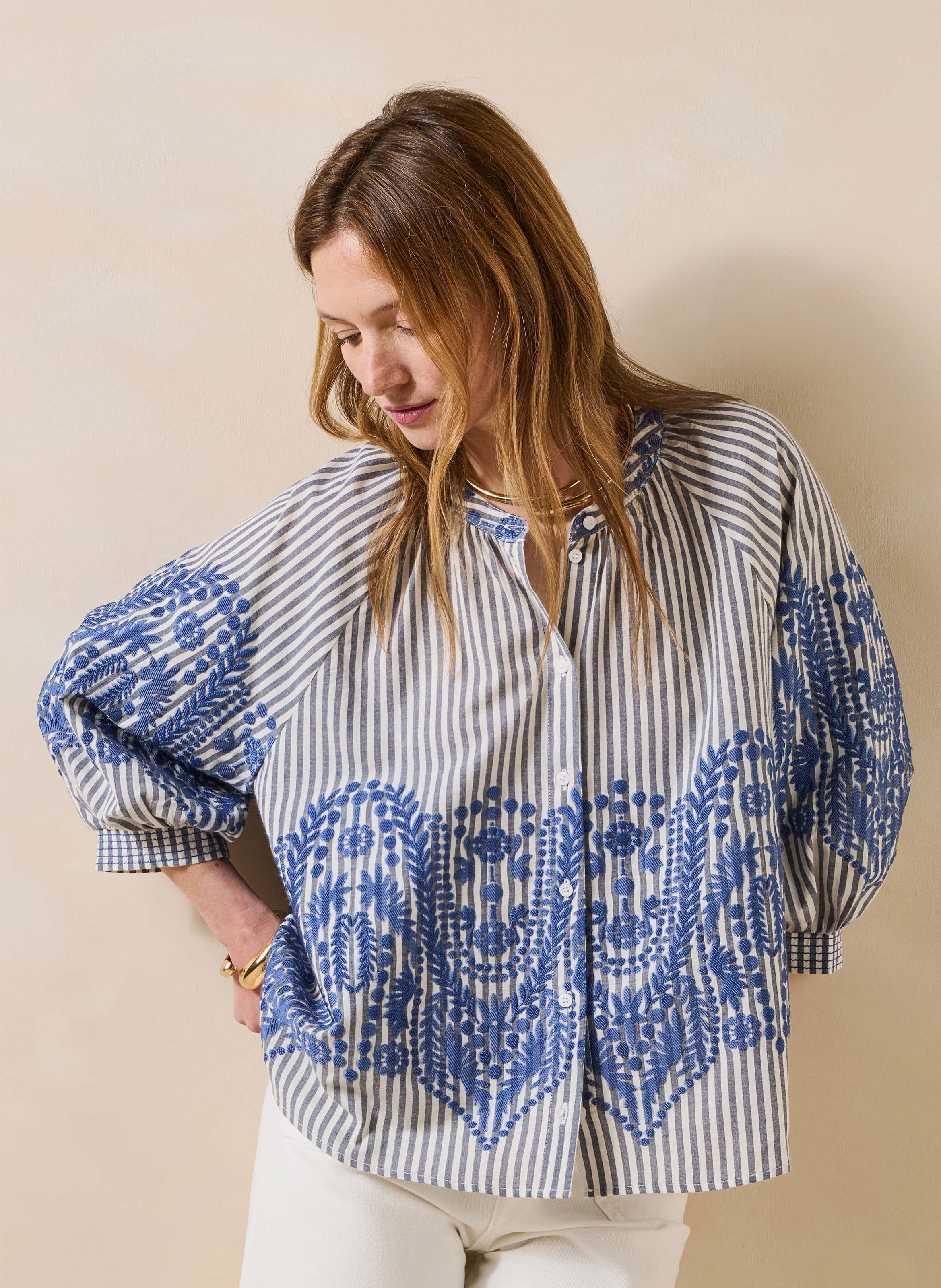 Gestreepte blouse met ronde hals LA FEE MARABOUTEE Blauw
