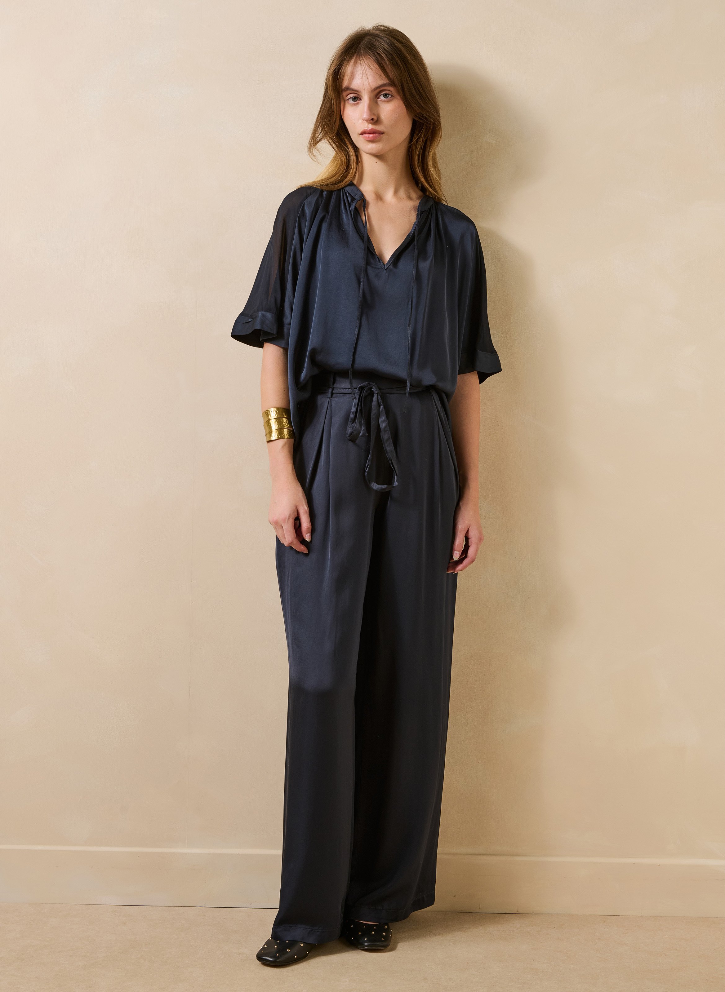 Ruimvallende blouse met Tunesische kraag LA FEE MARABOUTEE Blauw