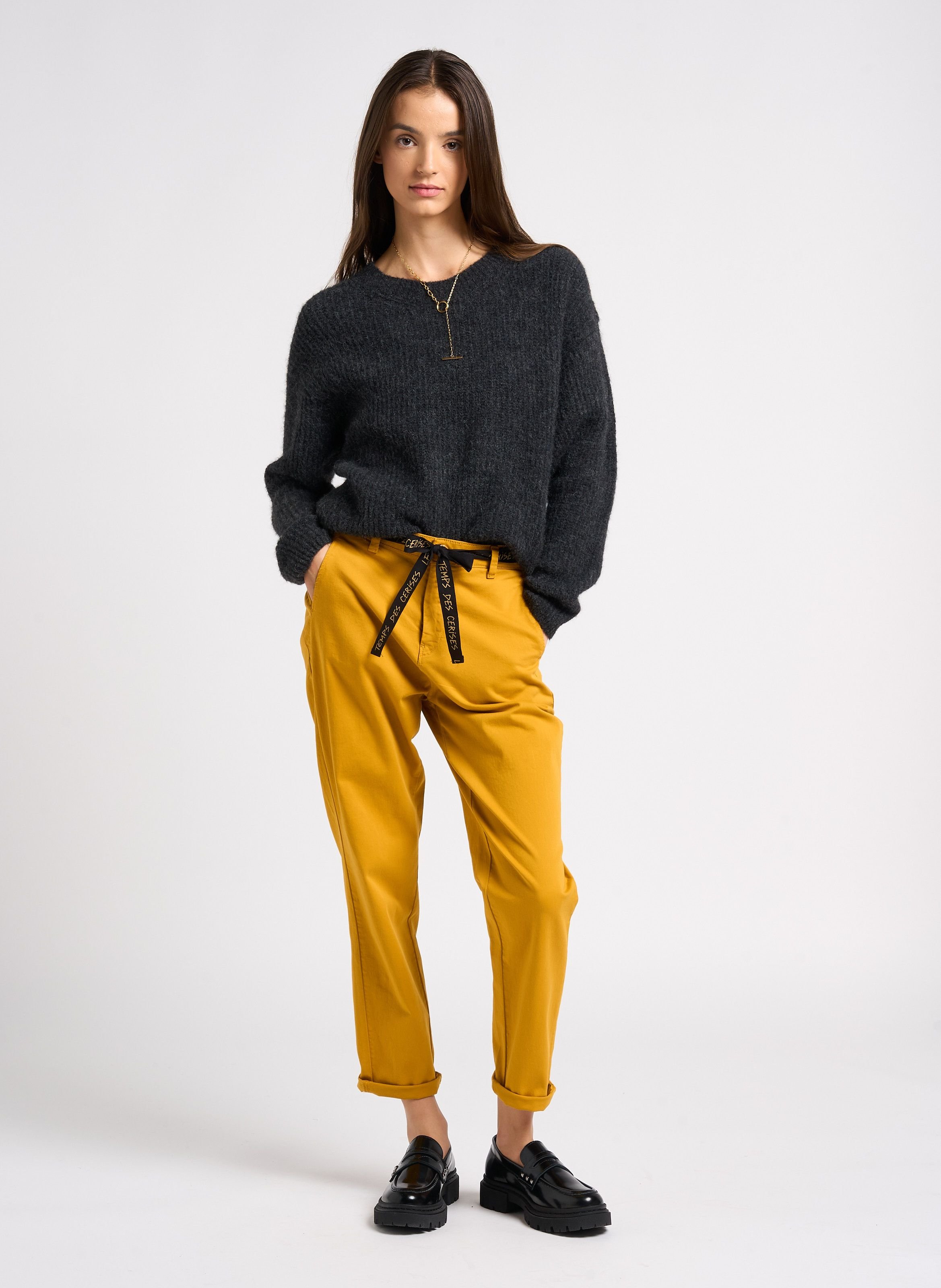 Pull col rond uni east AMERICAN VINTAGE Gris