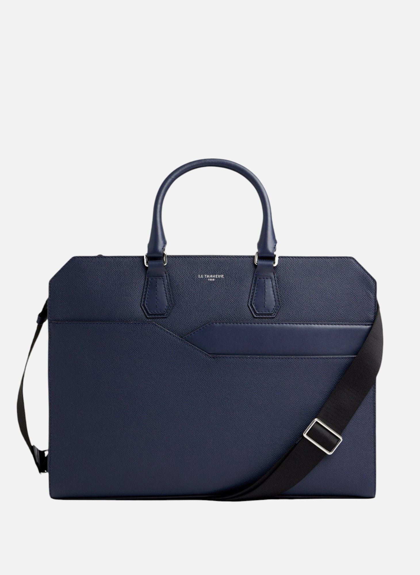 Porte documents slim 15" gaston en cuir grain croisé BleuLE TANNEUR