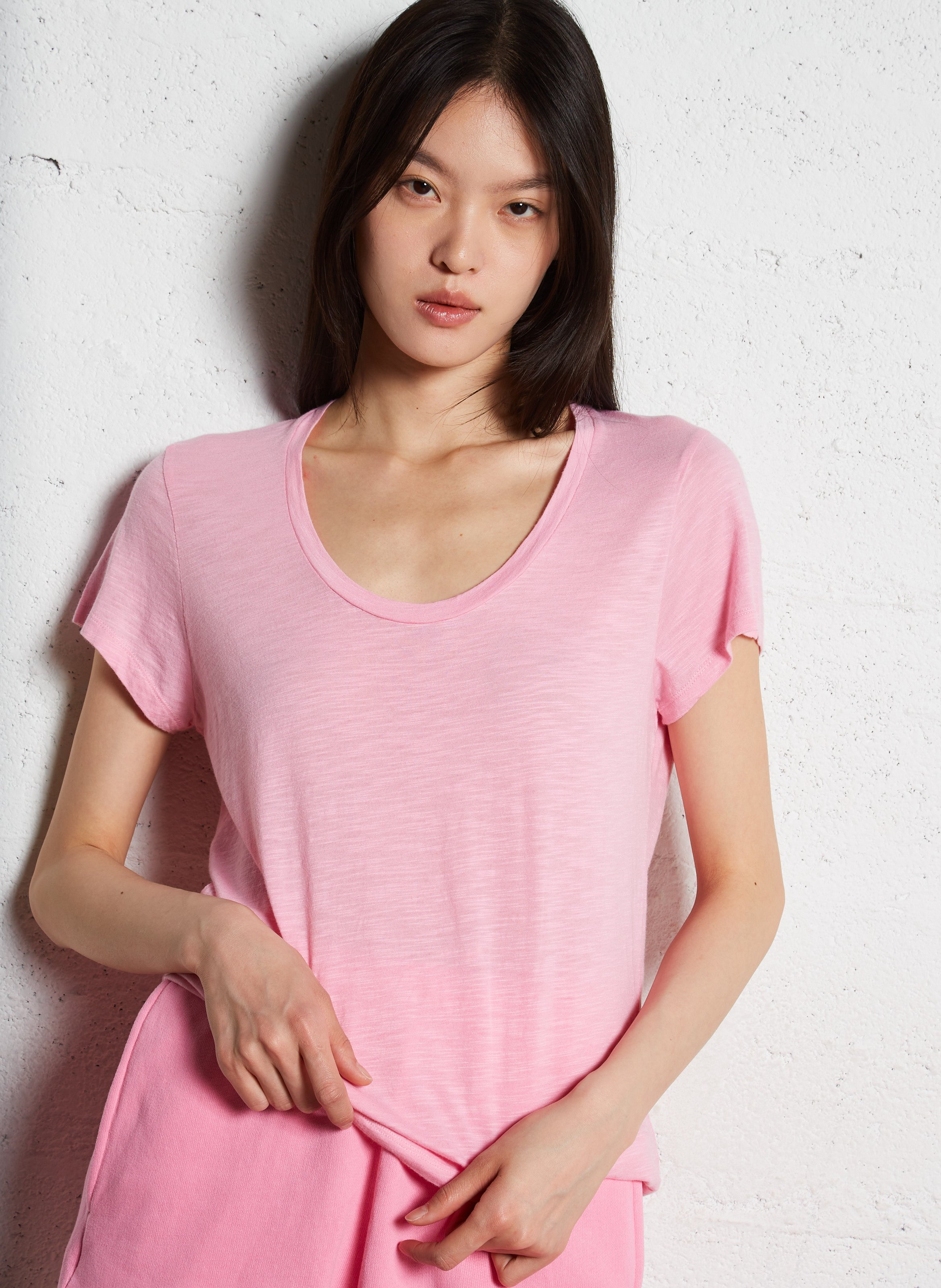 Tee-shirt col rond en coton mélangé jacksonville AMERICAN VINTAGE Rose