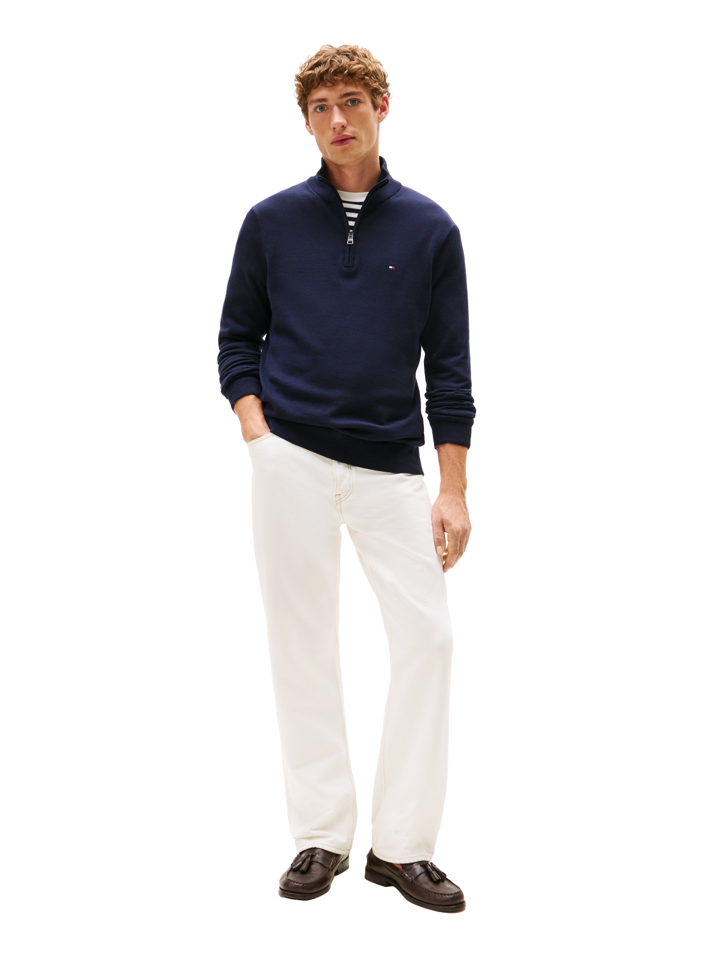 Pull col montant en coton TOMMY HILFIGER Bleu