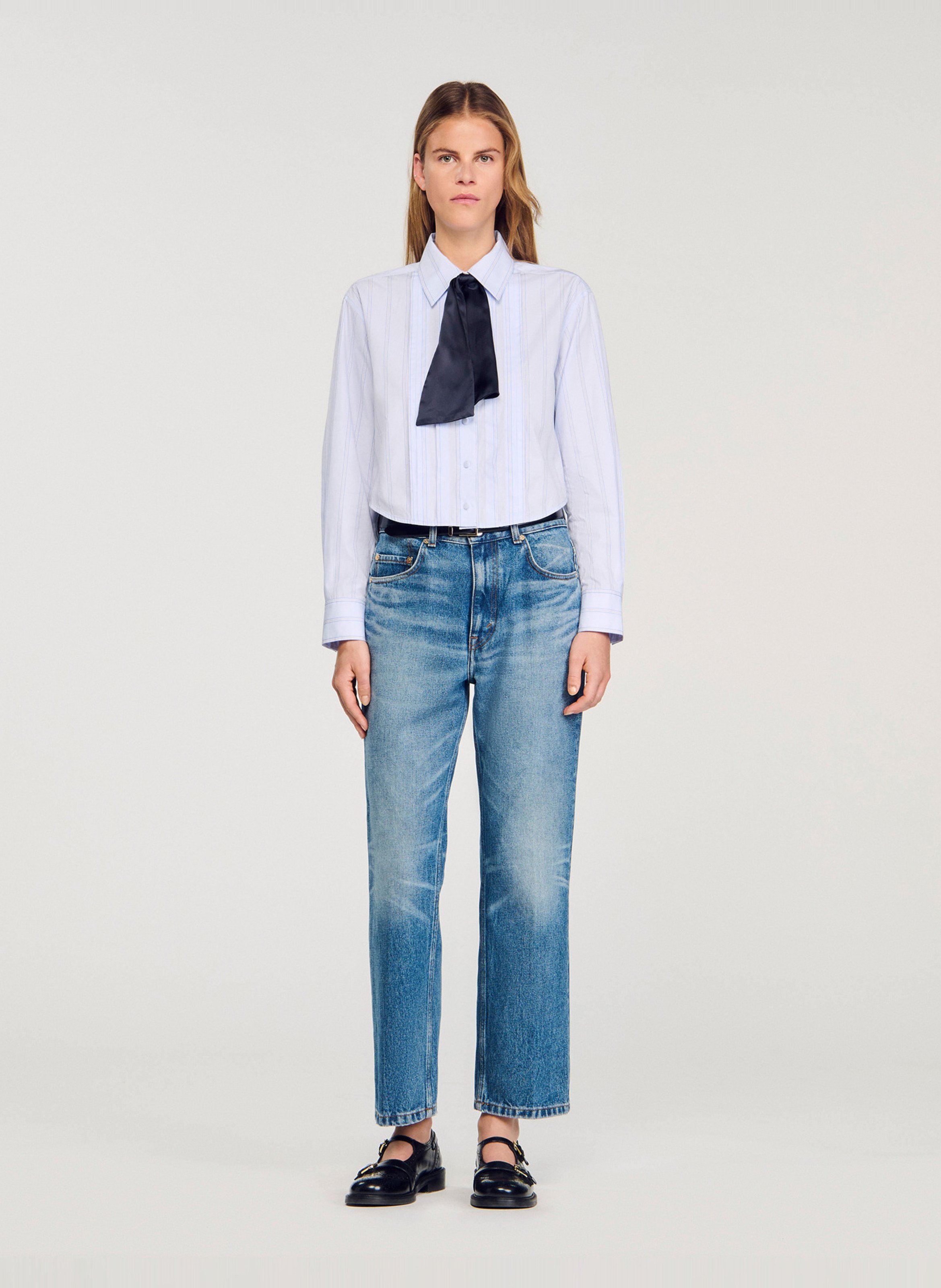 Chemise courte rayée à col cravate SANDRO Bleu