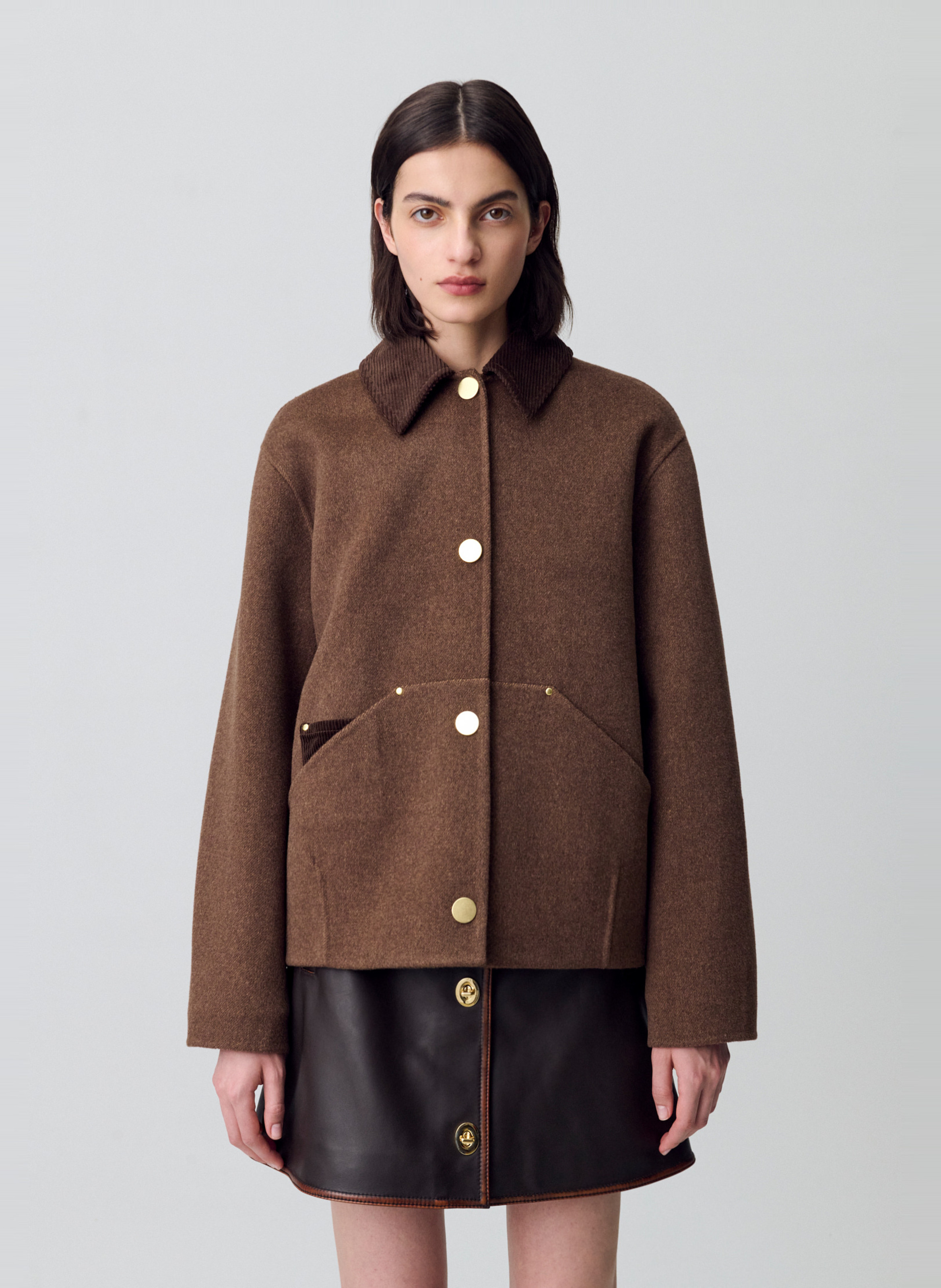 Manteau col chemise en laine mélangée gwenna CLAUDIE PIERLOT Marron