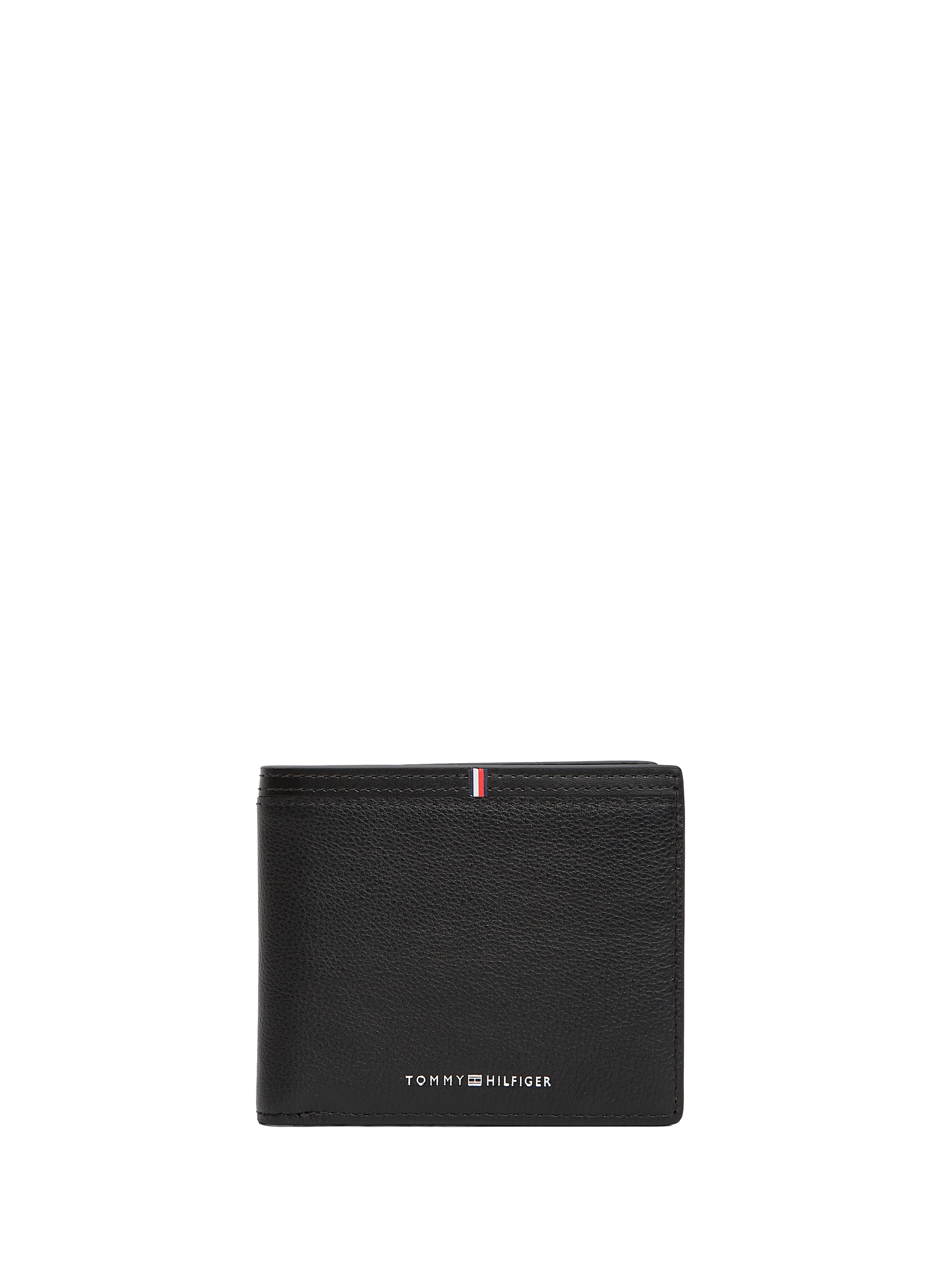 Portefeuille à logo en cuir de vache TOMMY HILFIGER Noir