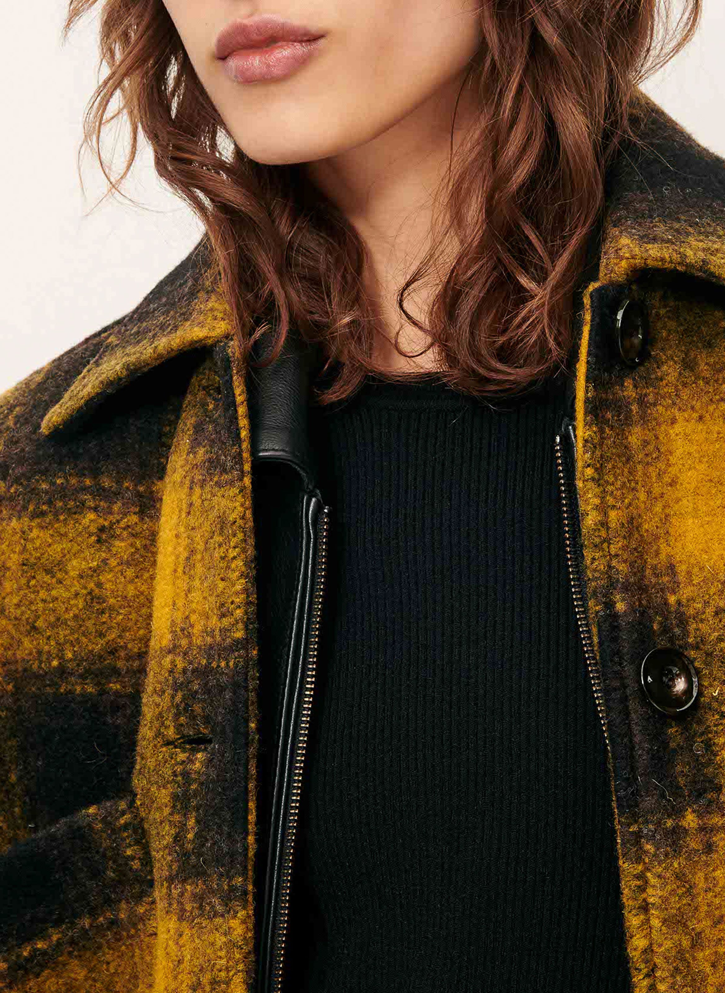 Veste col classique à carreaux en laine mélangée woodborn SESSUN Kaki