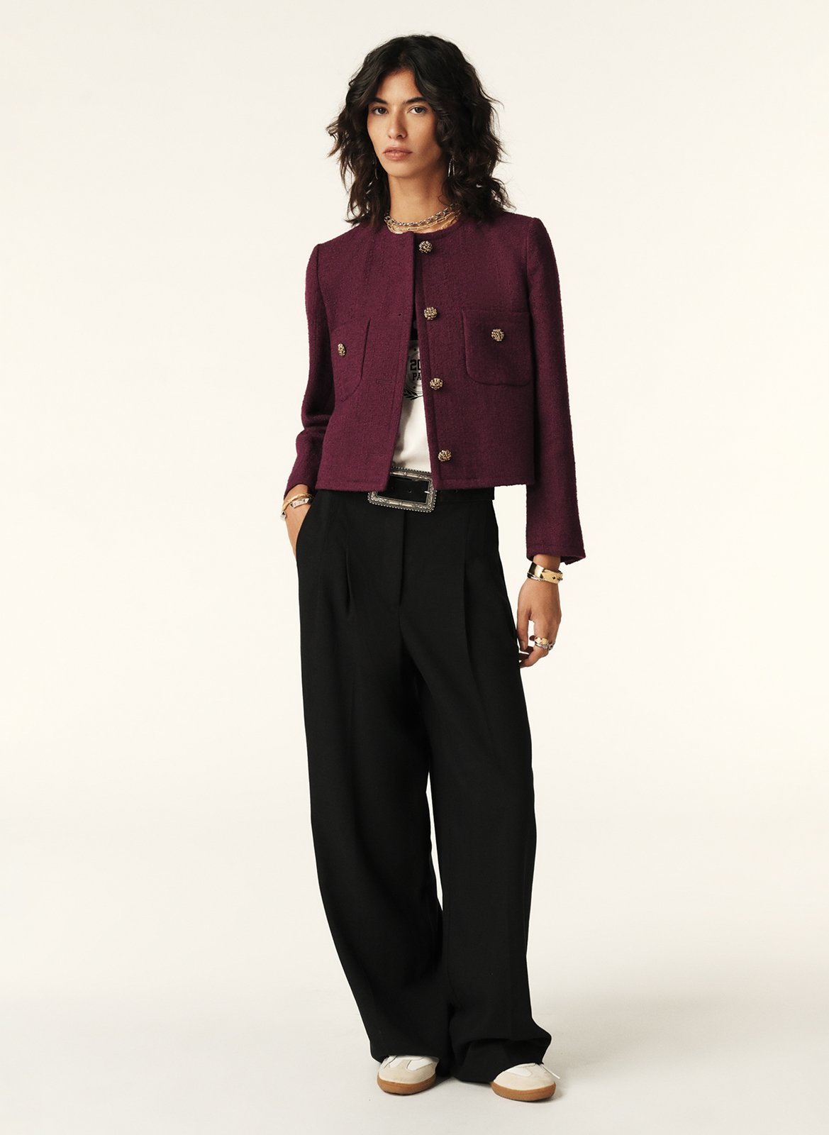 Veste courte en coton et laine mélangés meredith BA&SH Violet