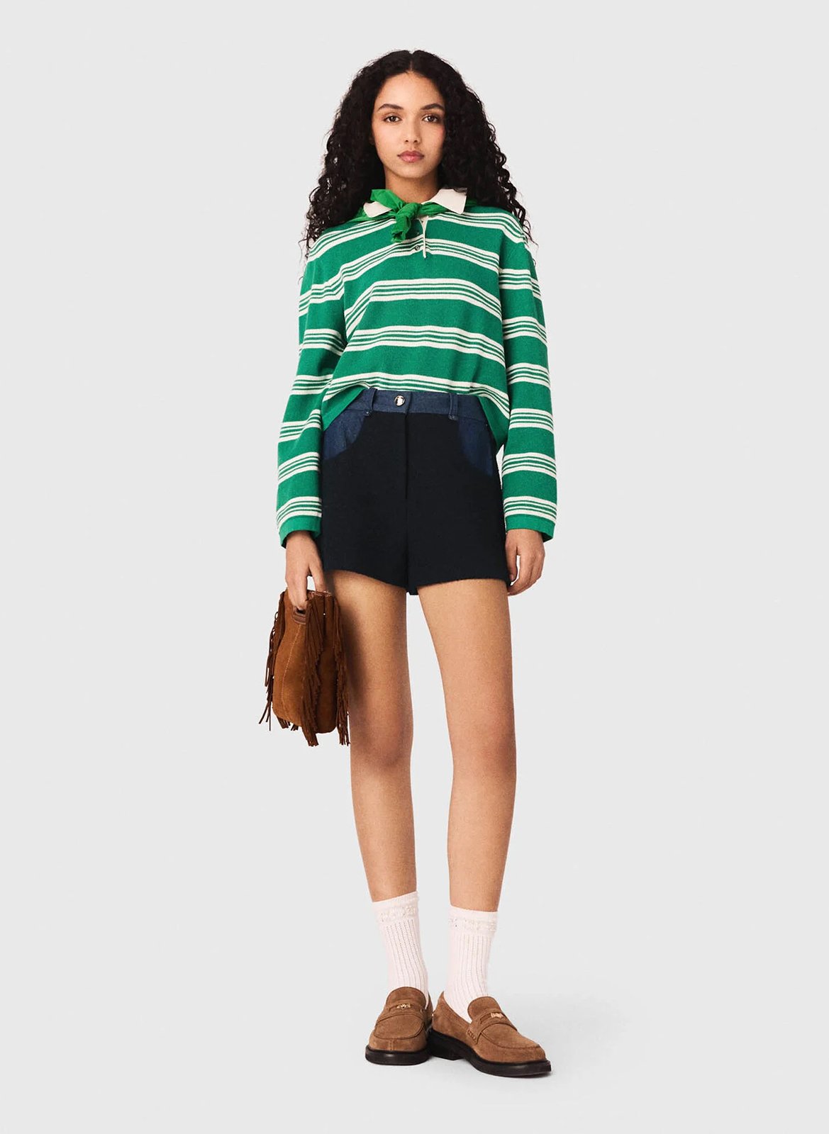 Polo manches longues à rayures MAJE Vert