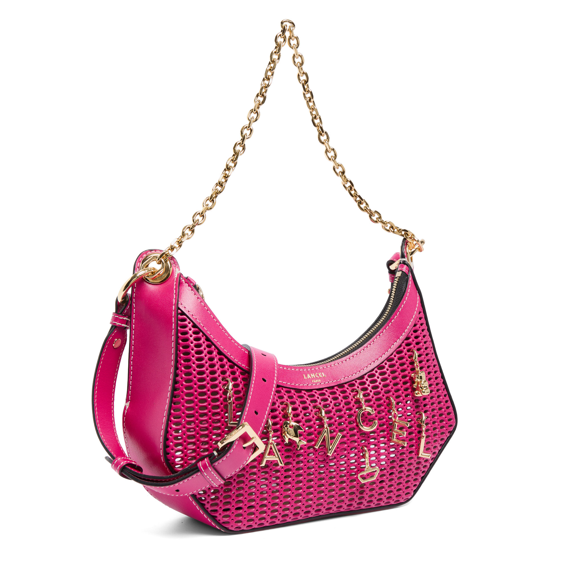 Sac zippé m double porté avec charms croisette de lancel en cuir LANCEL Rose