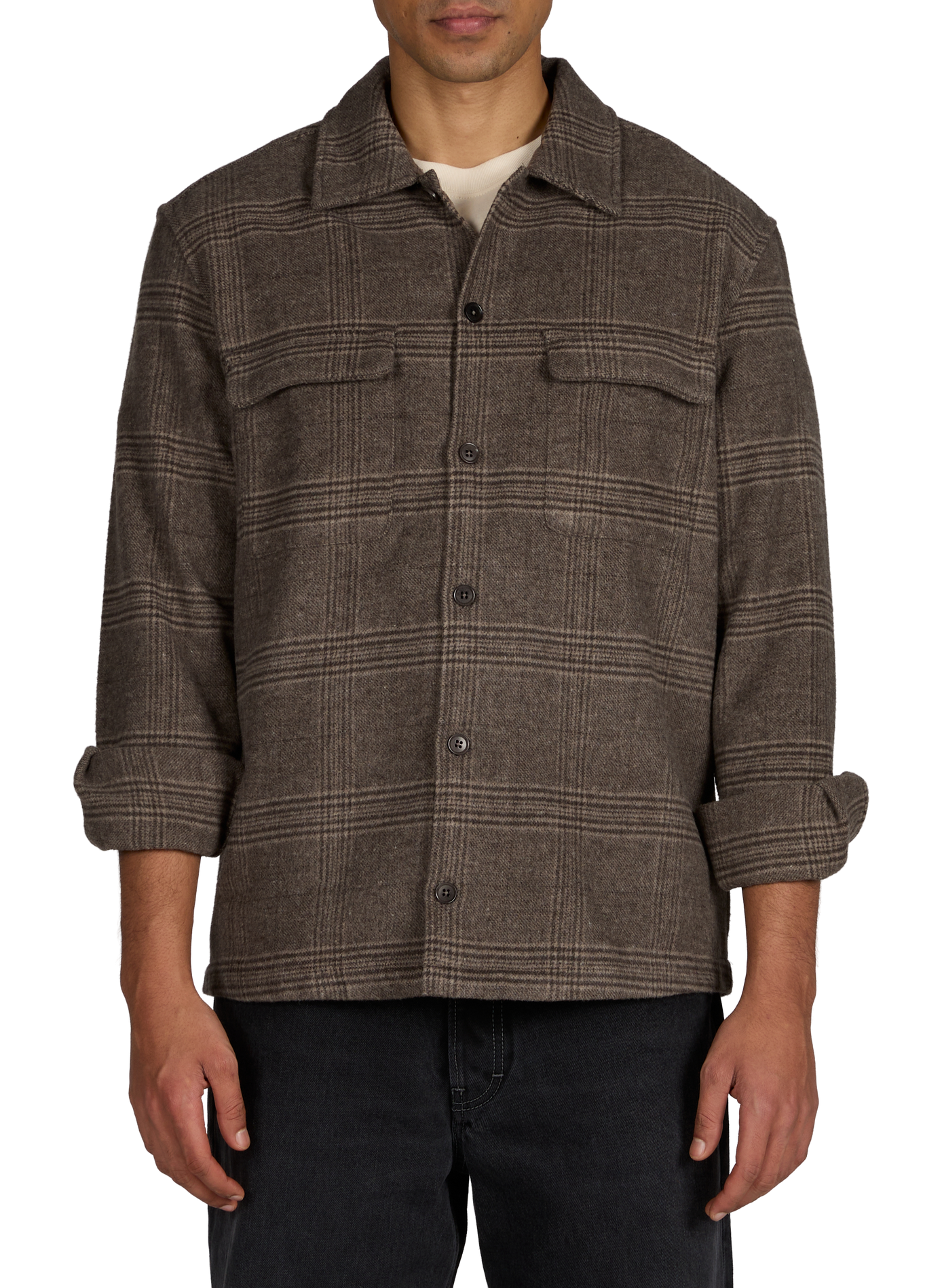 Wool-blend check overshirt SAMSOE SAMSOE Black