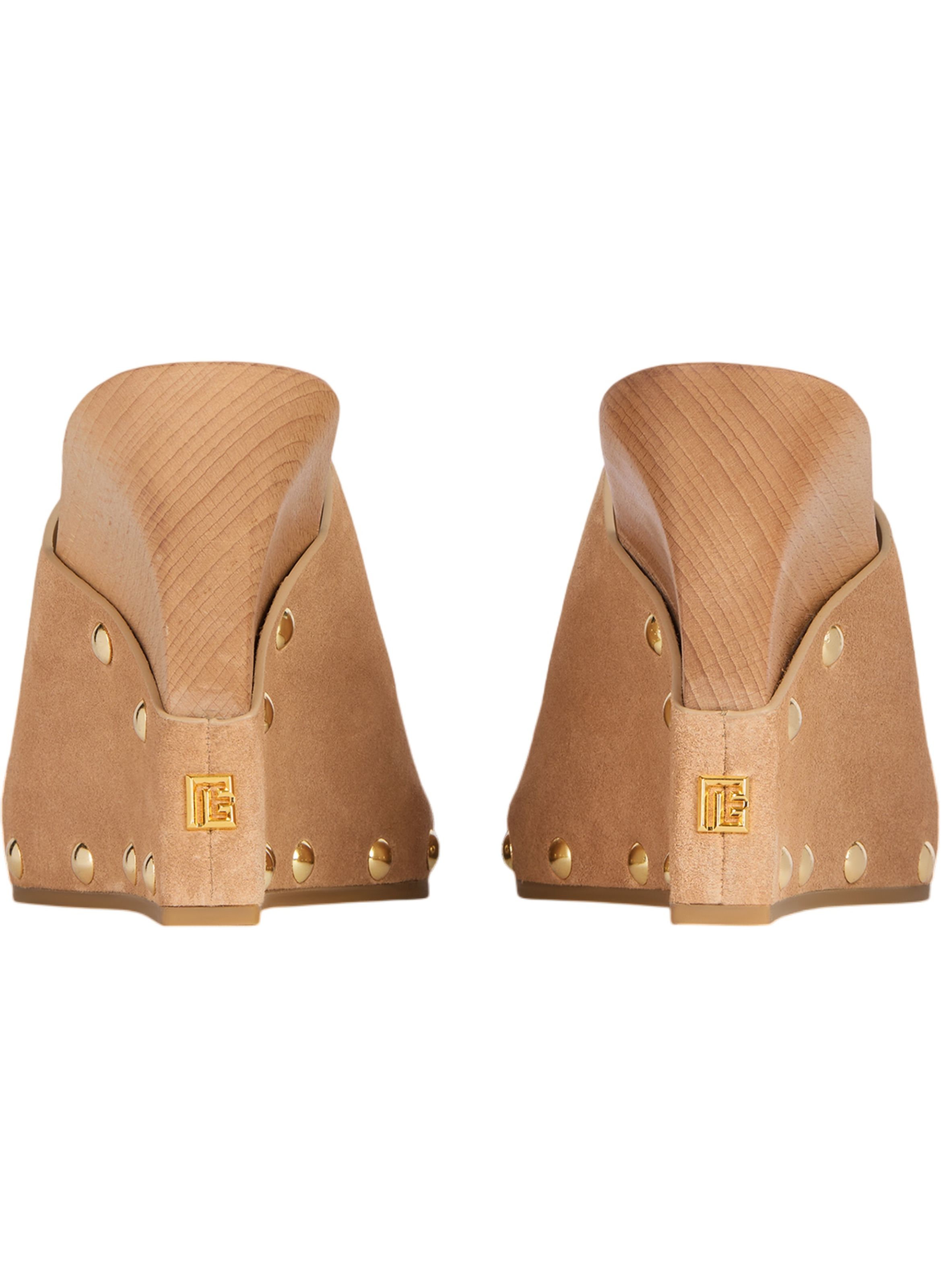 Sabots wedge en bois et cuir suédé BALMAIN Beige