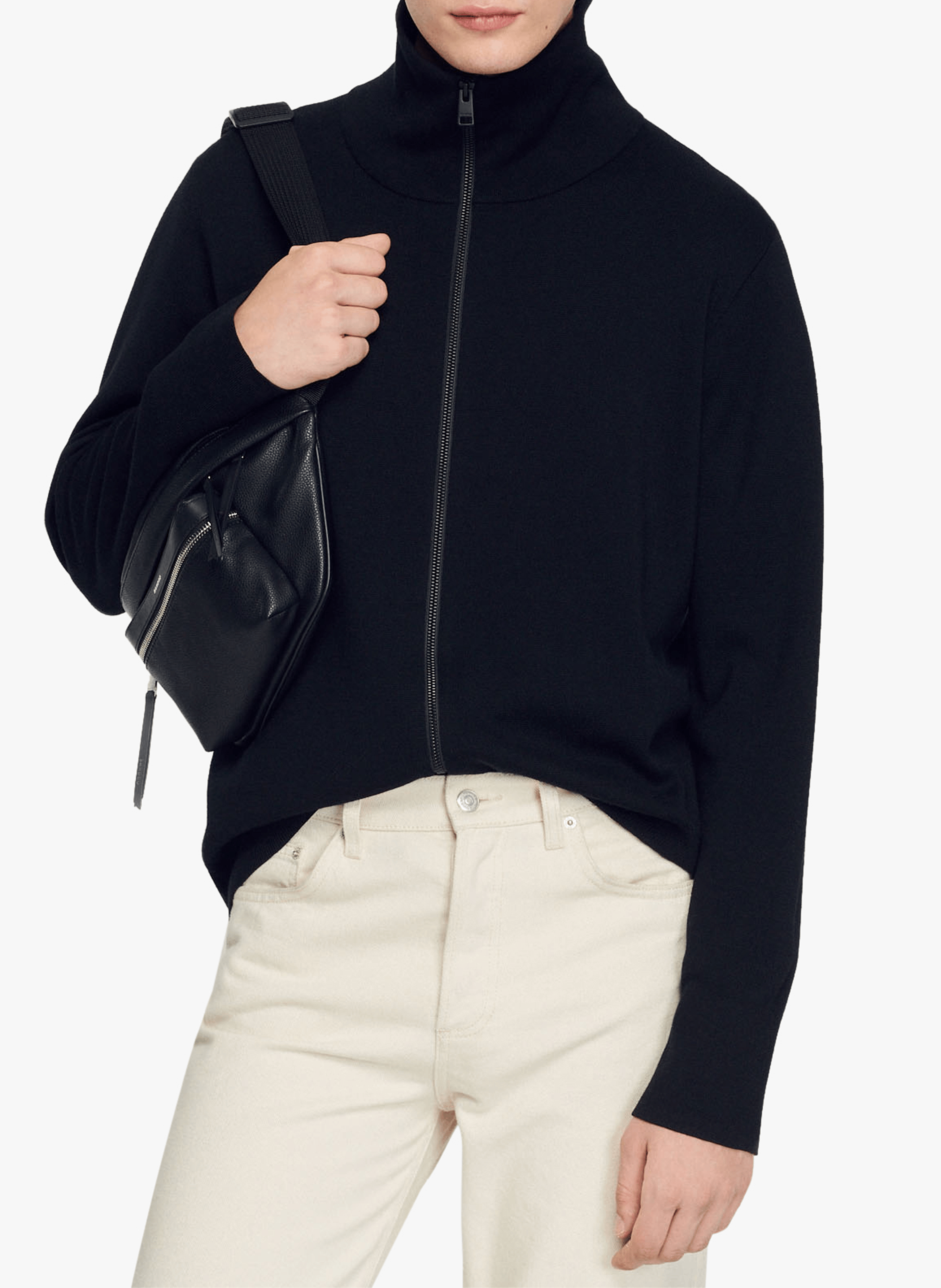 Gilet zippé en laine mélangée SANDRO Noir