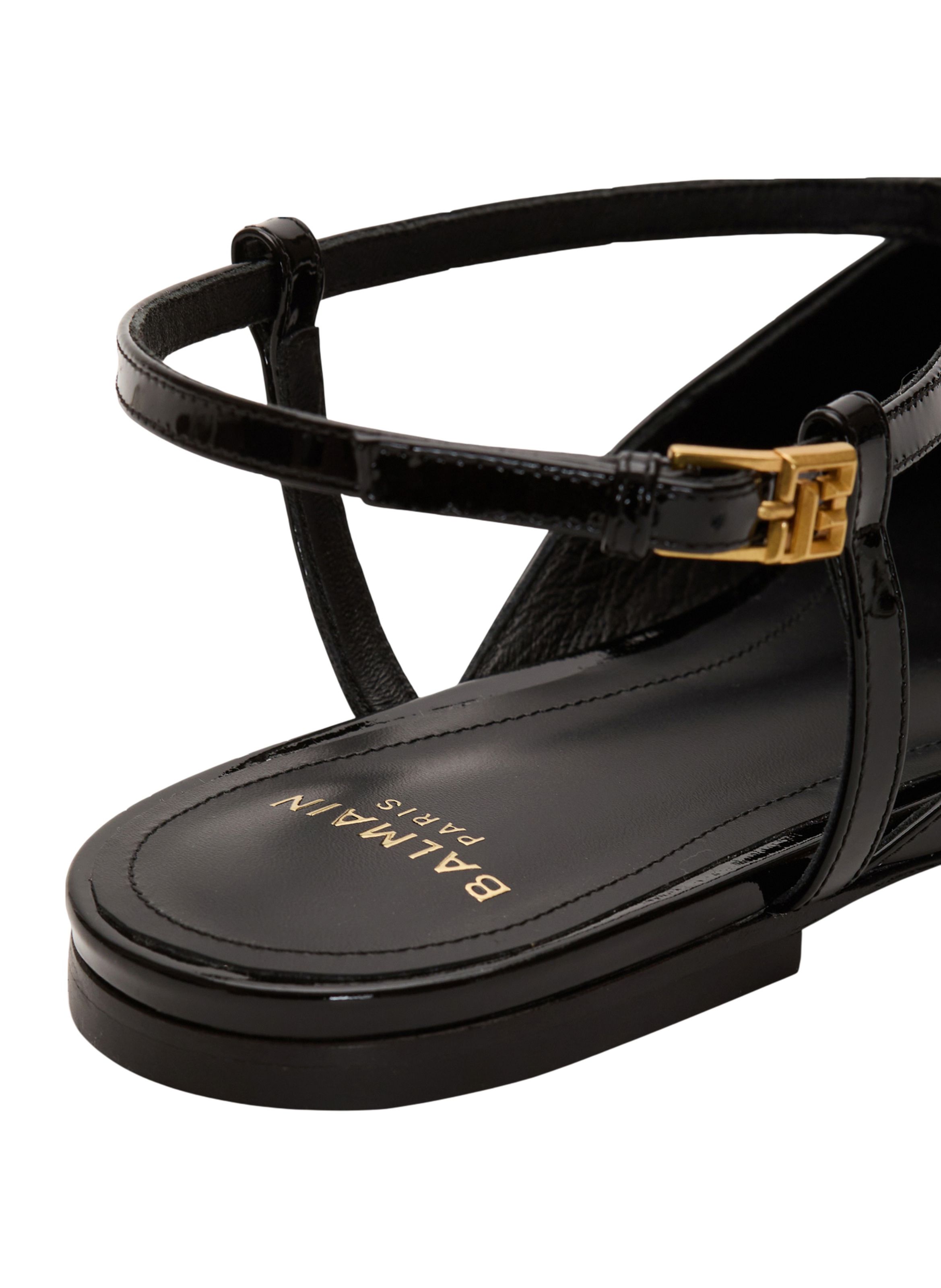 Sandales sync plates en cuir verni avec chaîne BALMAIN Noir