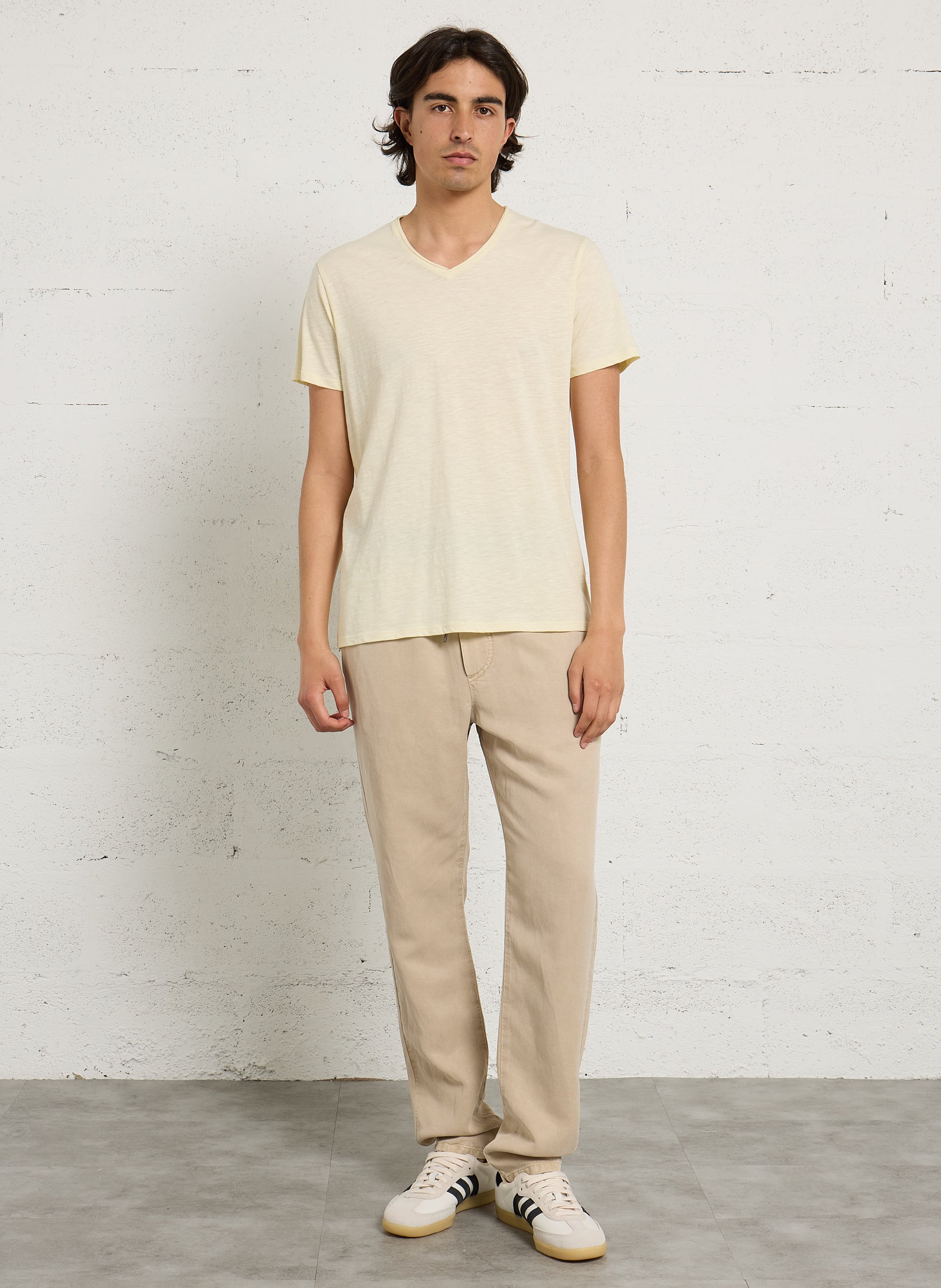 Tee-shirt droit col v en coton IKKS Jaune