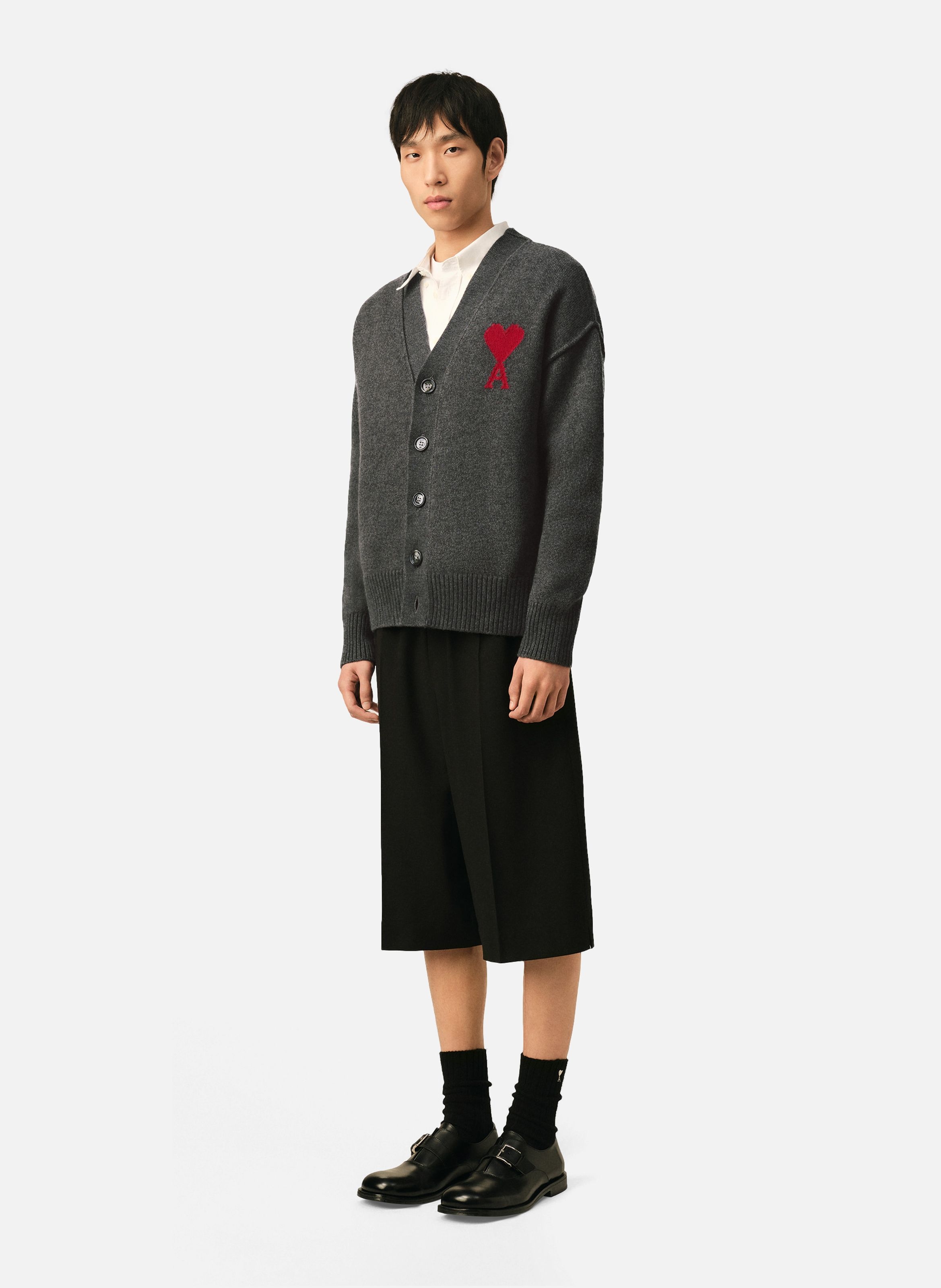 Cardigan unisexe en laine ami de coeur AMI PARIS Gris