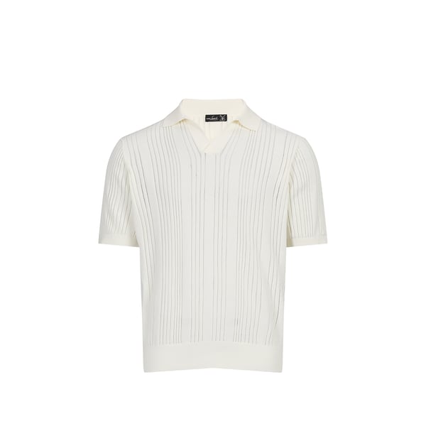 Pull col polo droit ajouré uni Pull col polo droit ajouré uni
