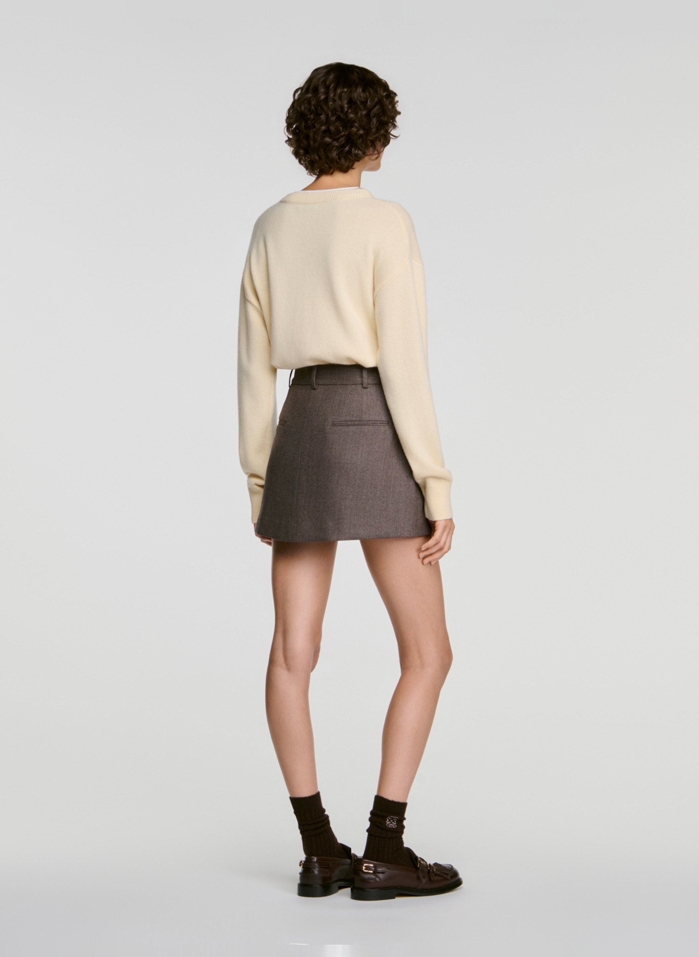 Jupe-short droite en laine SANDRO Beige