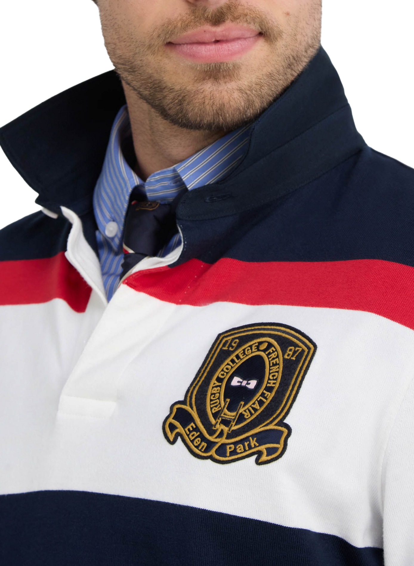 Gerader gestreifter Baumwoll-Poloshirt EDEN PARK Blau