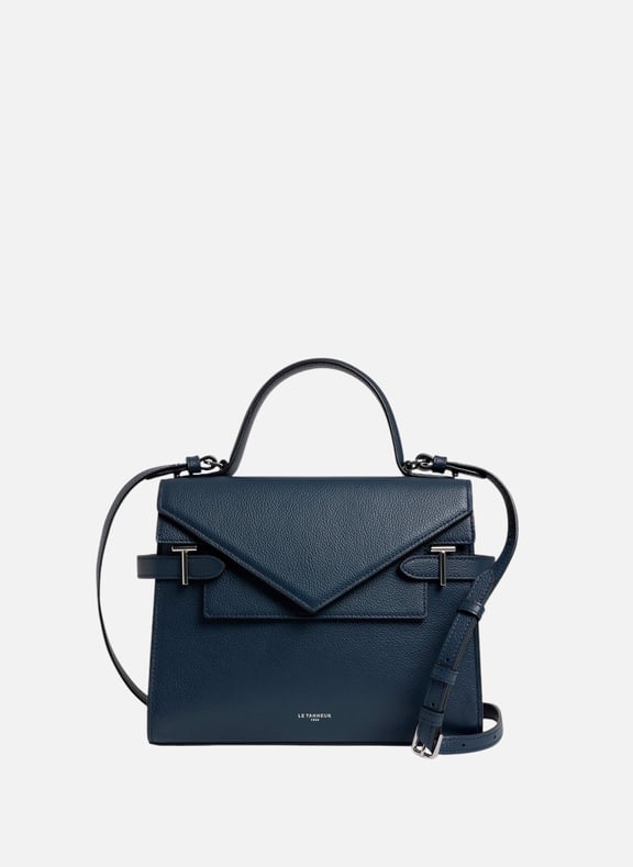 Sac à main double rabat moyen modèle emilie en cuir grainé Bleu by LE TANNEUR LE TANNEUR Sac à main double rabat moyen modèle emilie en cuir grainé Bleu