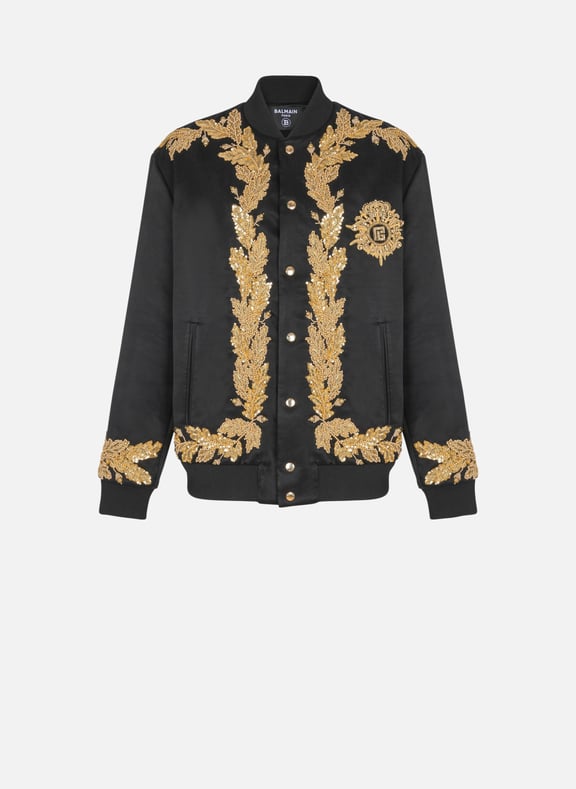 Bomber en cupro brodé Noir by BALMAIN BALMAIN Bomber en cupro brodé Noir