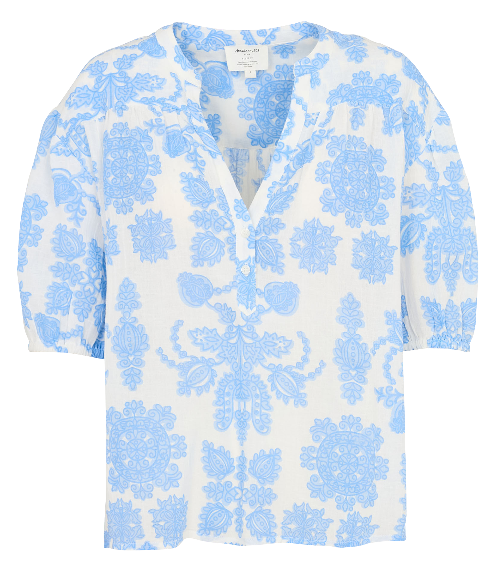 Blouse droite en coton mélangé imprimé sun MAISON 123 Bleu