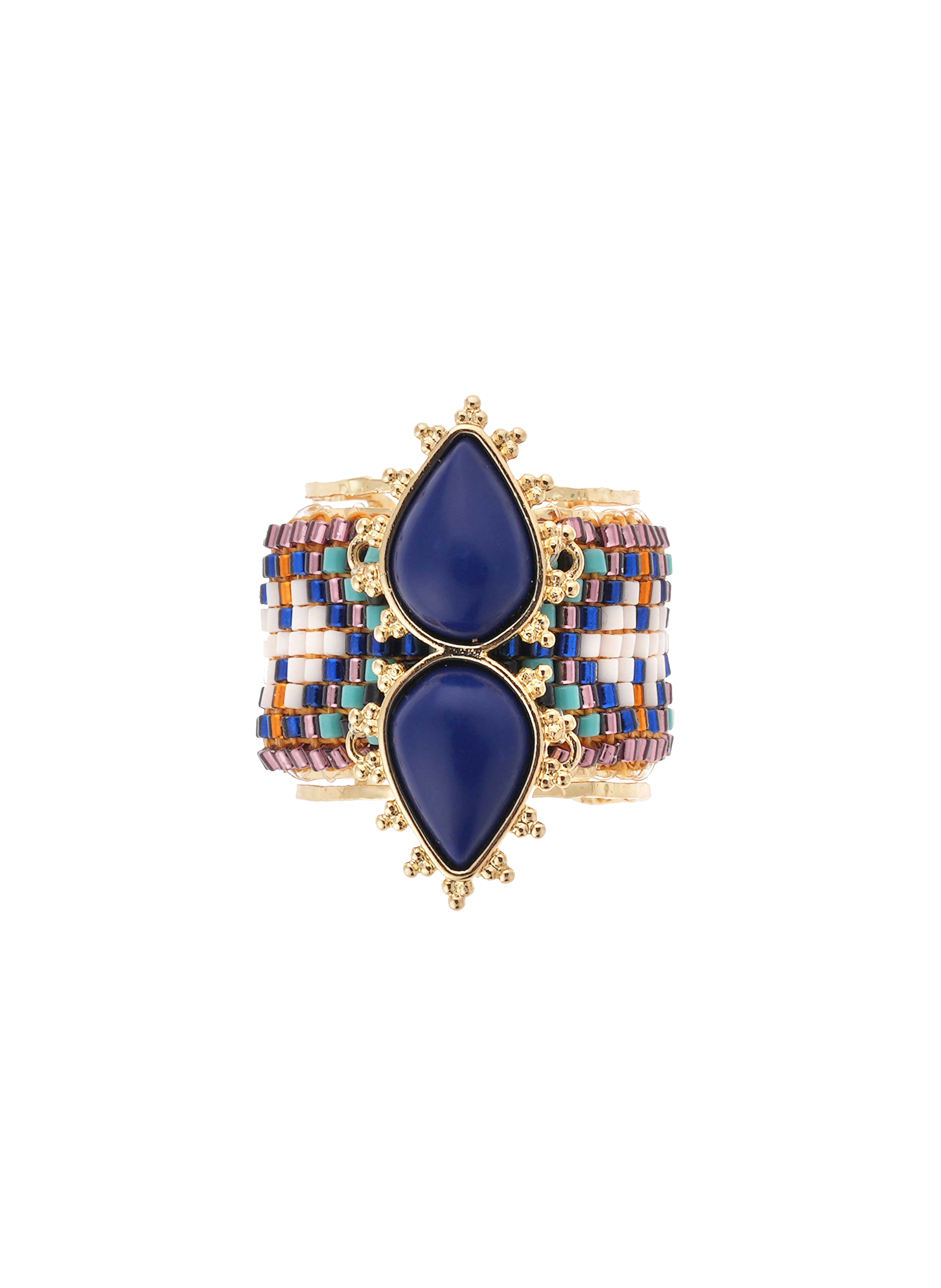 Bague réglable avec cabochon central et perles tissées viva HIPANEMA Bleu