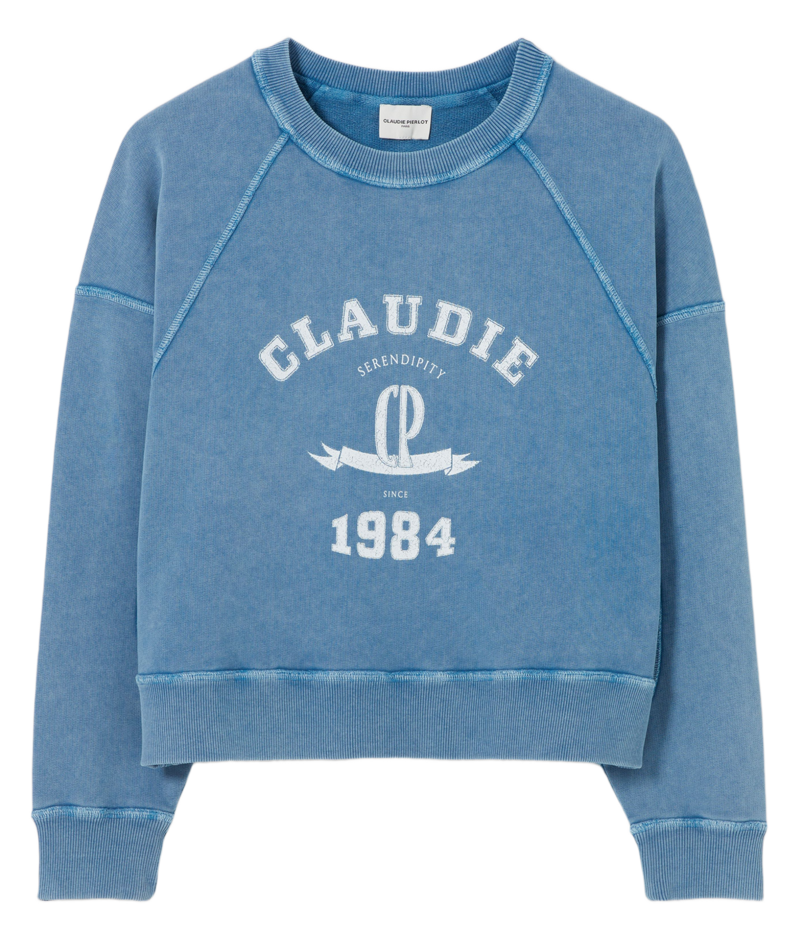 Sweat ample délavé à imprimé toscane CLAUDIE PIERLOT Bleu
