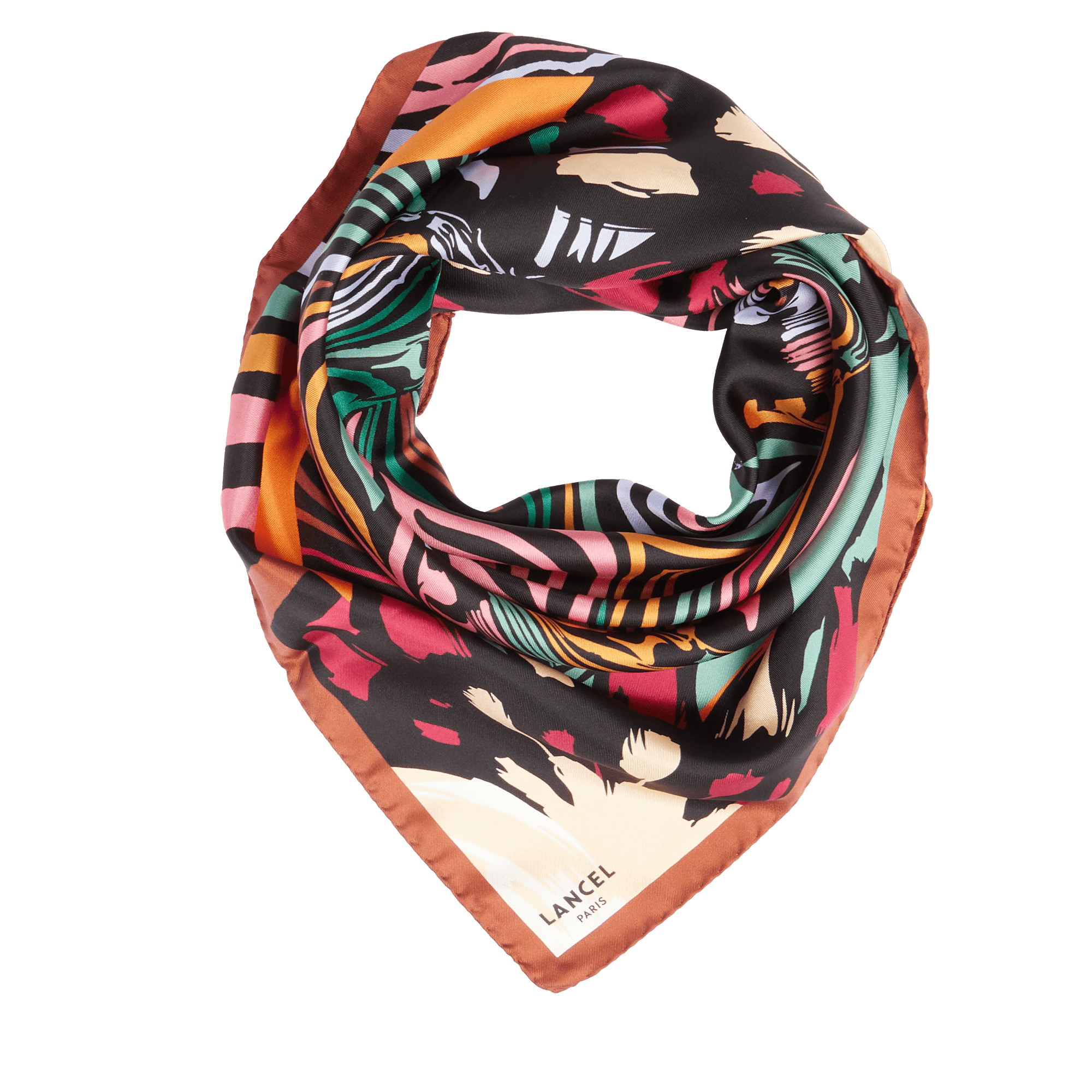 Carré de soie 90 cm motif zebra mania en soie LANCEL Noir