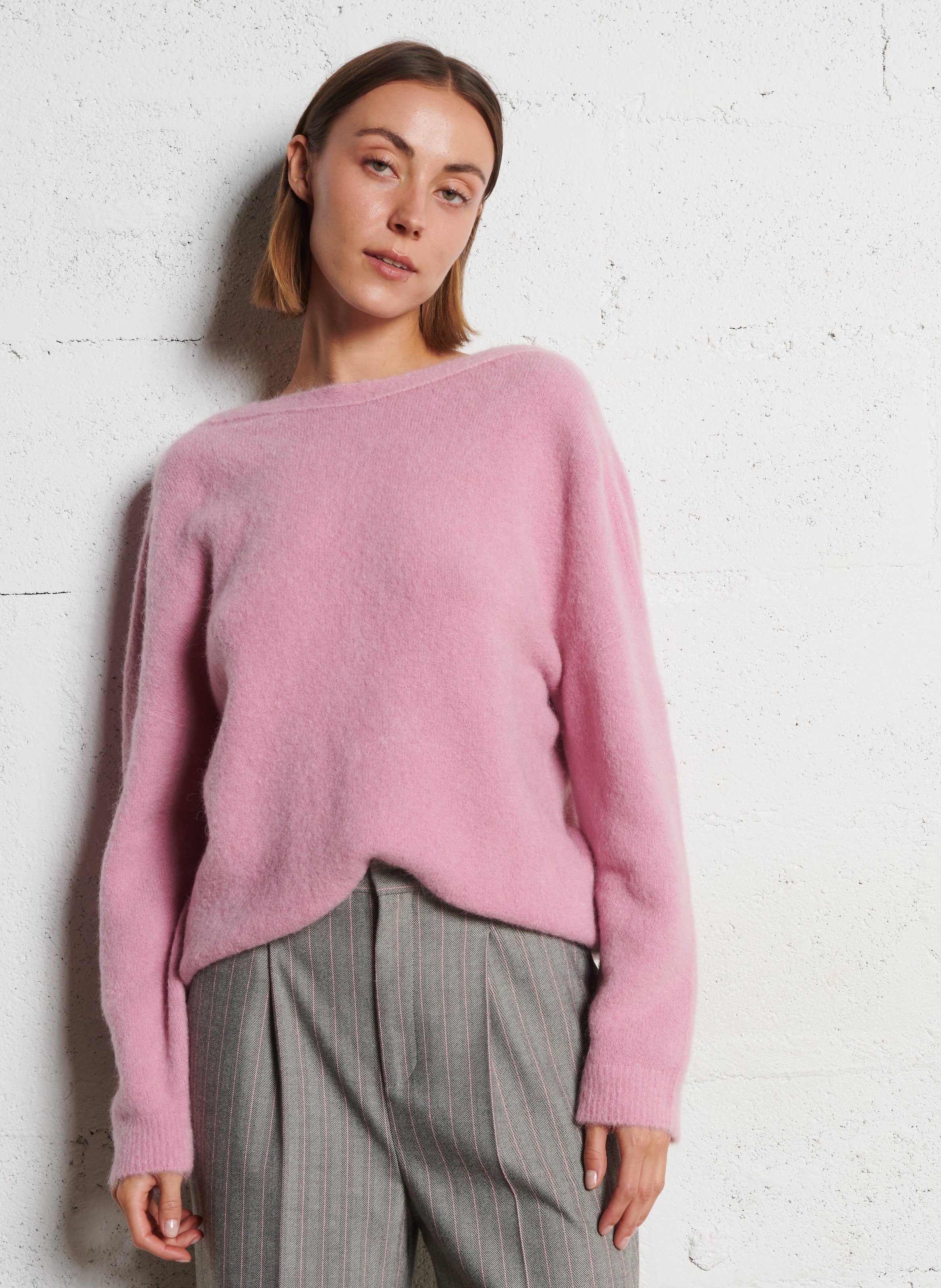 Gilet devant dos col v en laine mélangée IKKS Rose