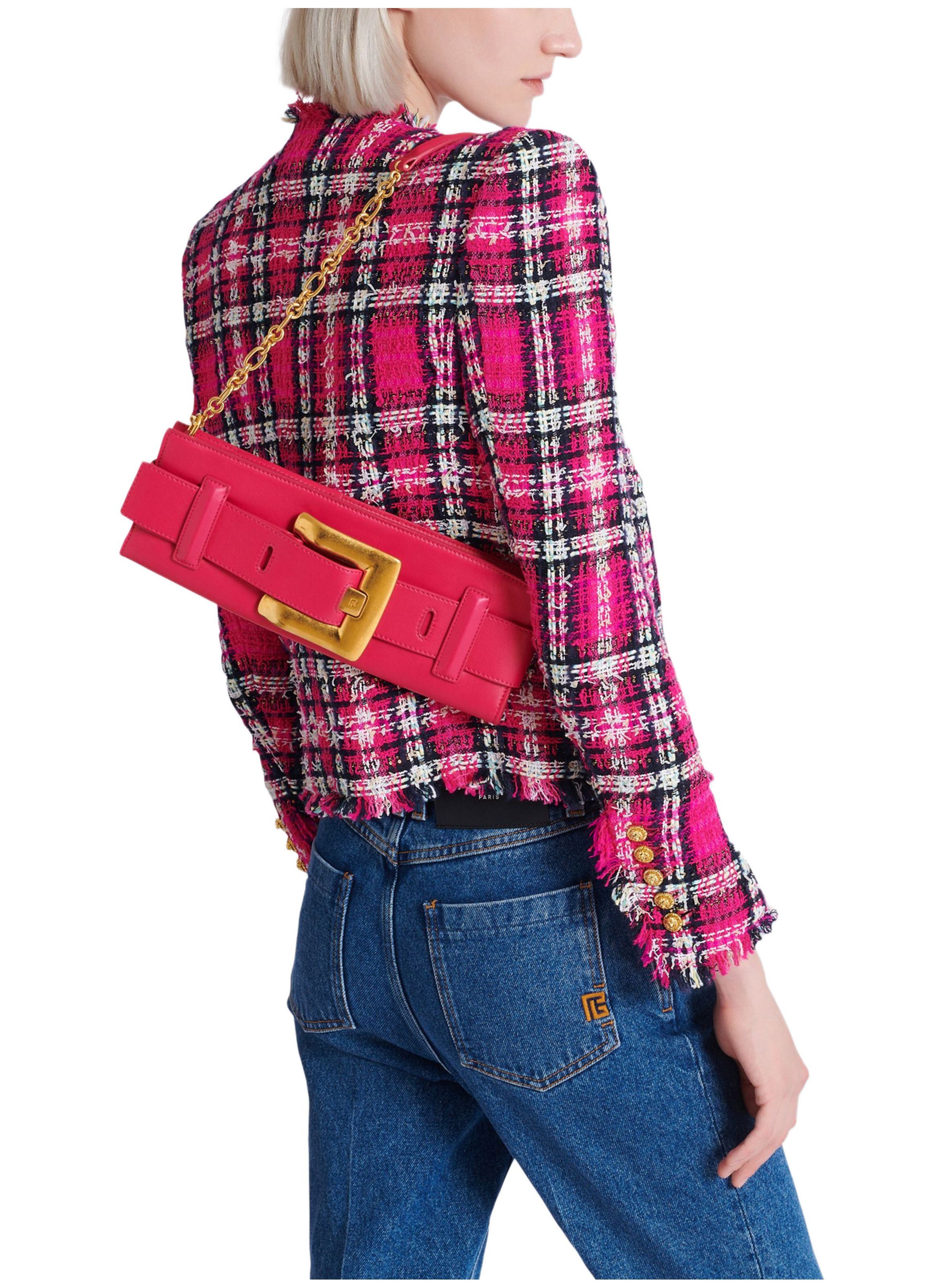 Pochette anthem en cuir de veau BALMAIN Rose