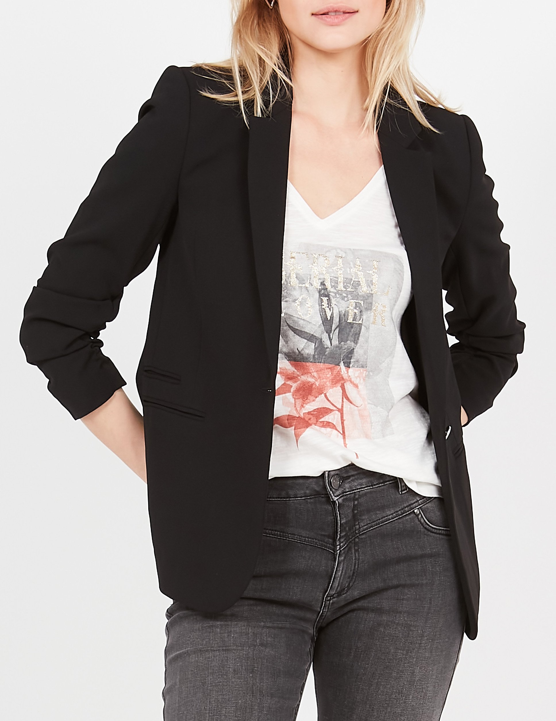 Veste col tailleur en crêpe IKKS Noir