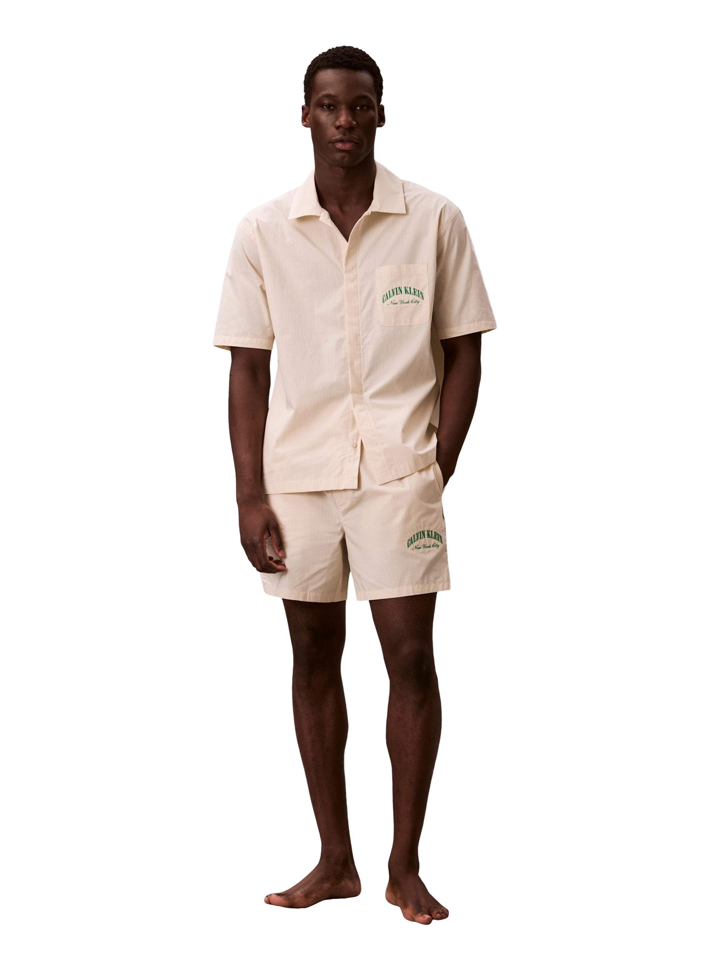 Chemise à manches courtes rayée en coton CALVIN KLEIN Blanc