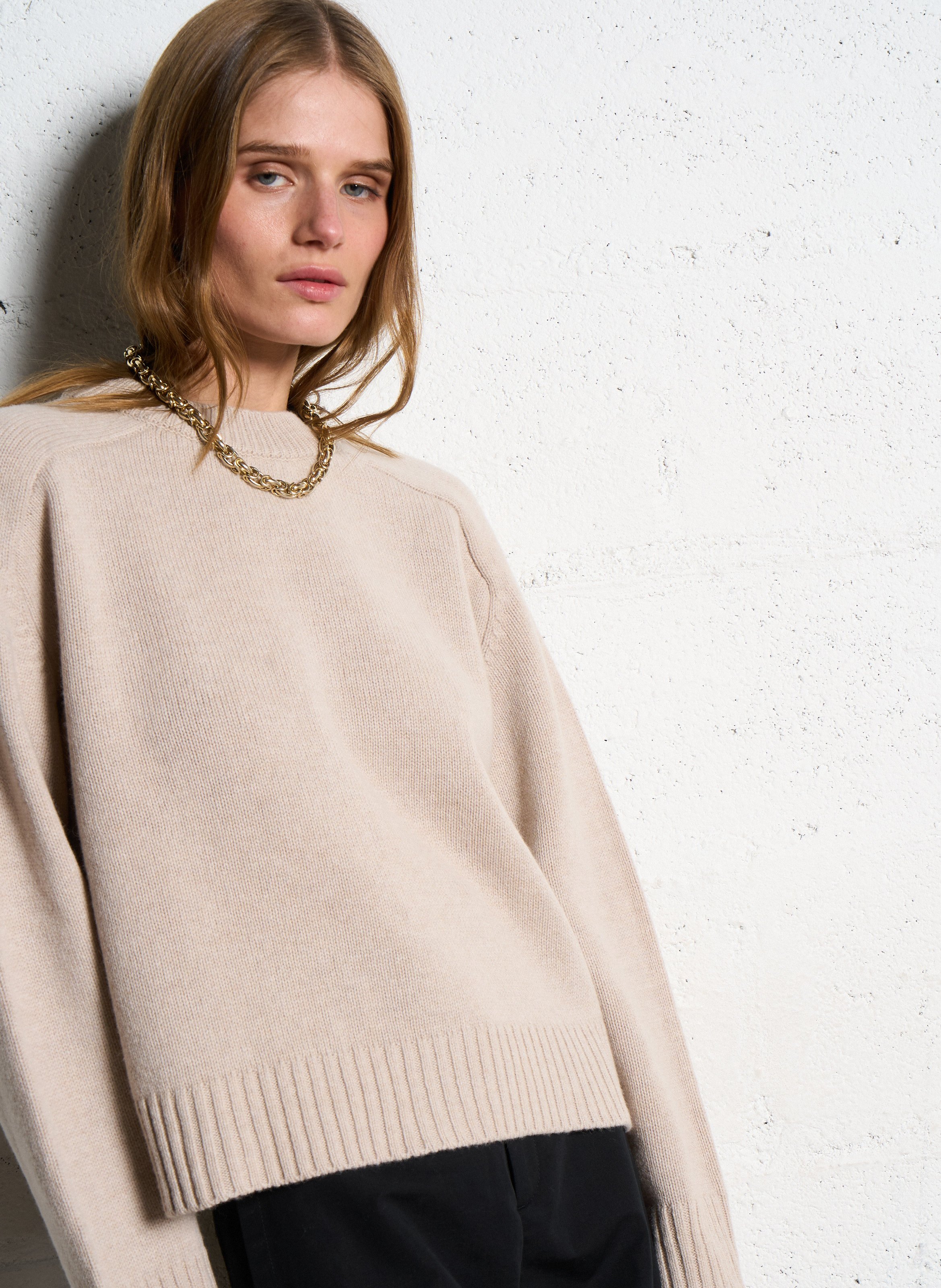 Pull col rond ample en laine will SOEUR Beige