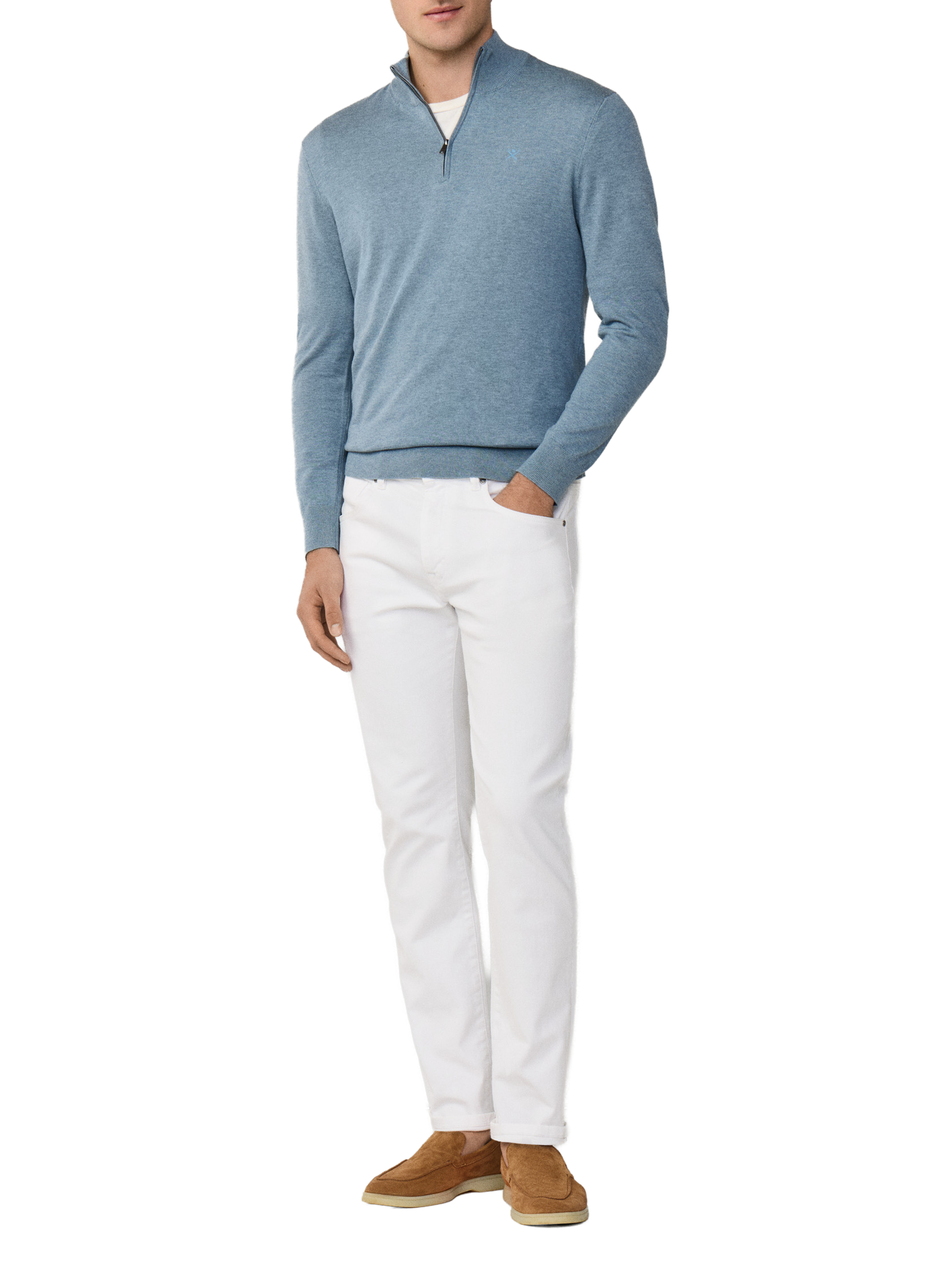Cotton and silk zip-neck jumper HACKETT Blue