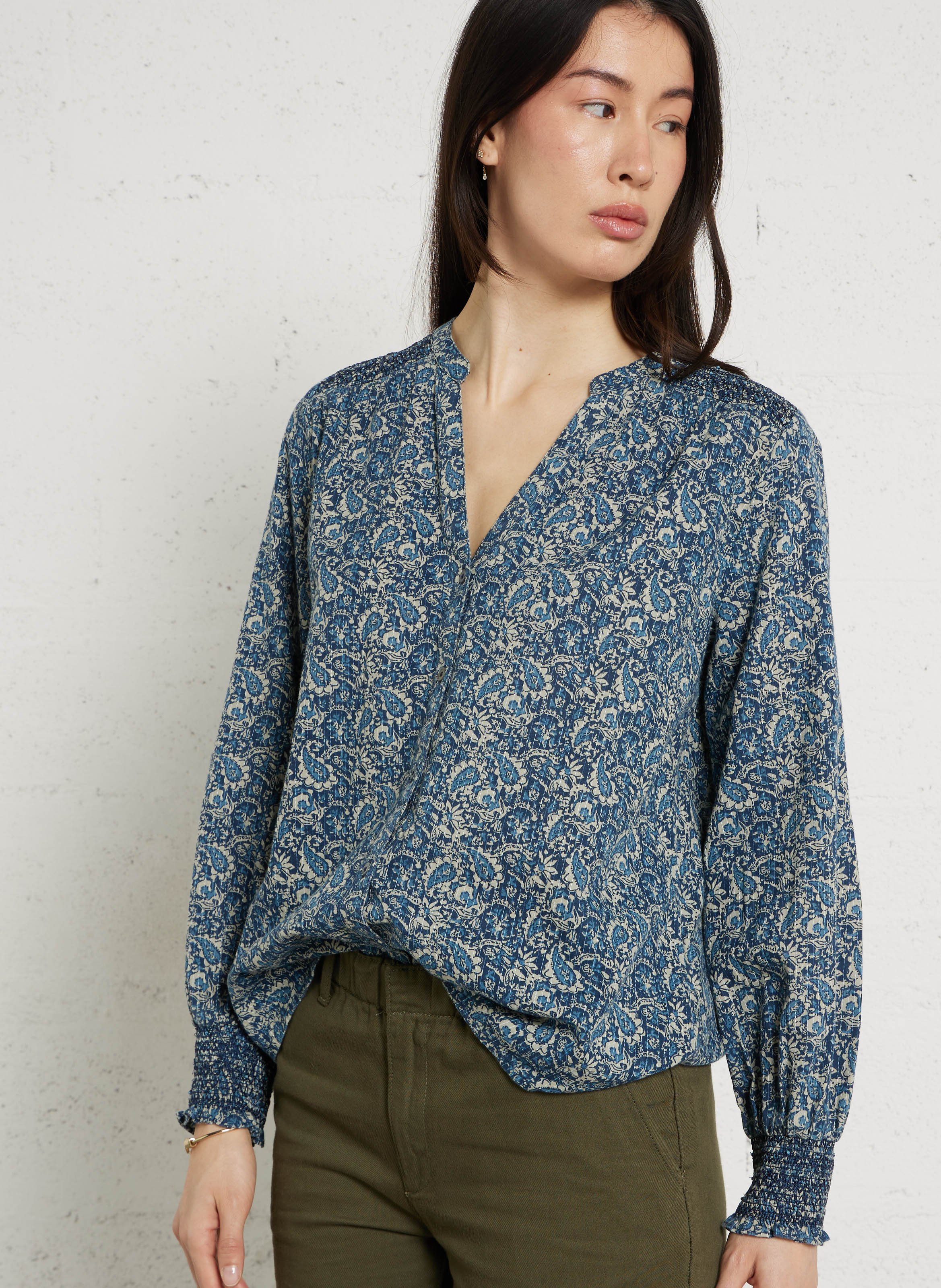 Chemise col v en coton mélangé dolce MAISON 123 Bleu